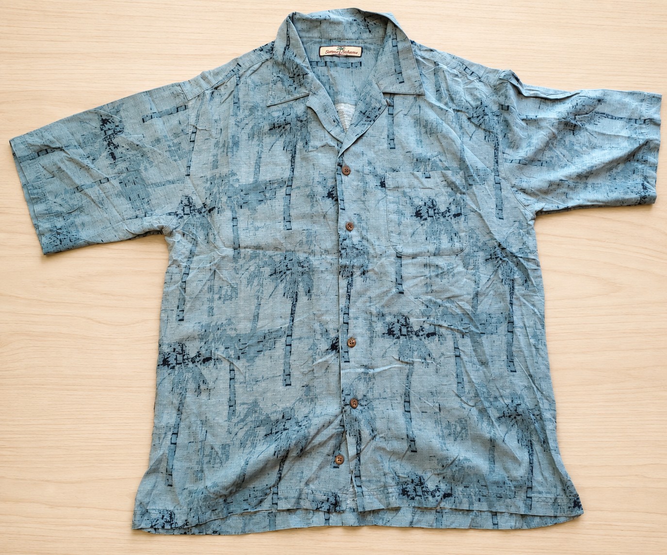 Tommy Bahama Men’s Turquoise Palm Tree Camp Silk Shirt Hawaiian Short Sleeve L