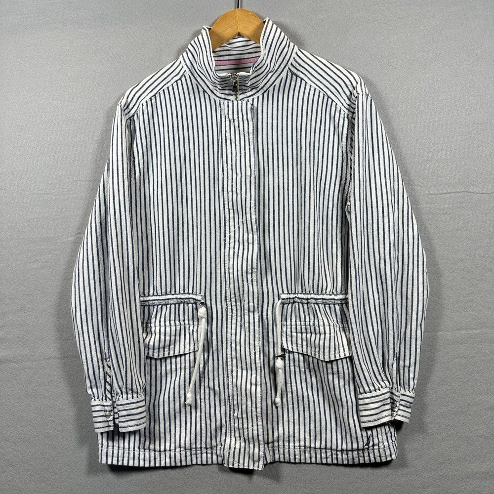 Nautica Women Large Blue White Striped Utility Field Jacket Coastal Fisherman