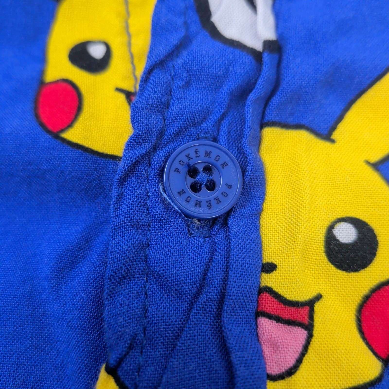 Pokemon Pikachu Poke Ball Blue Button Up Shirt Boys Large