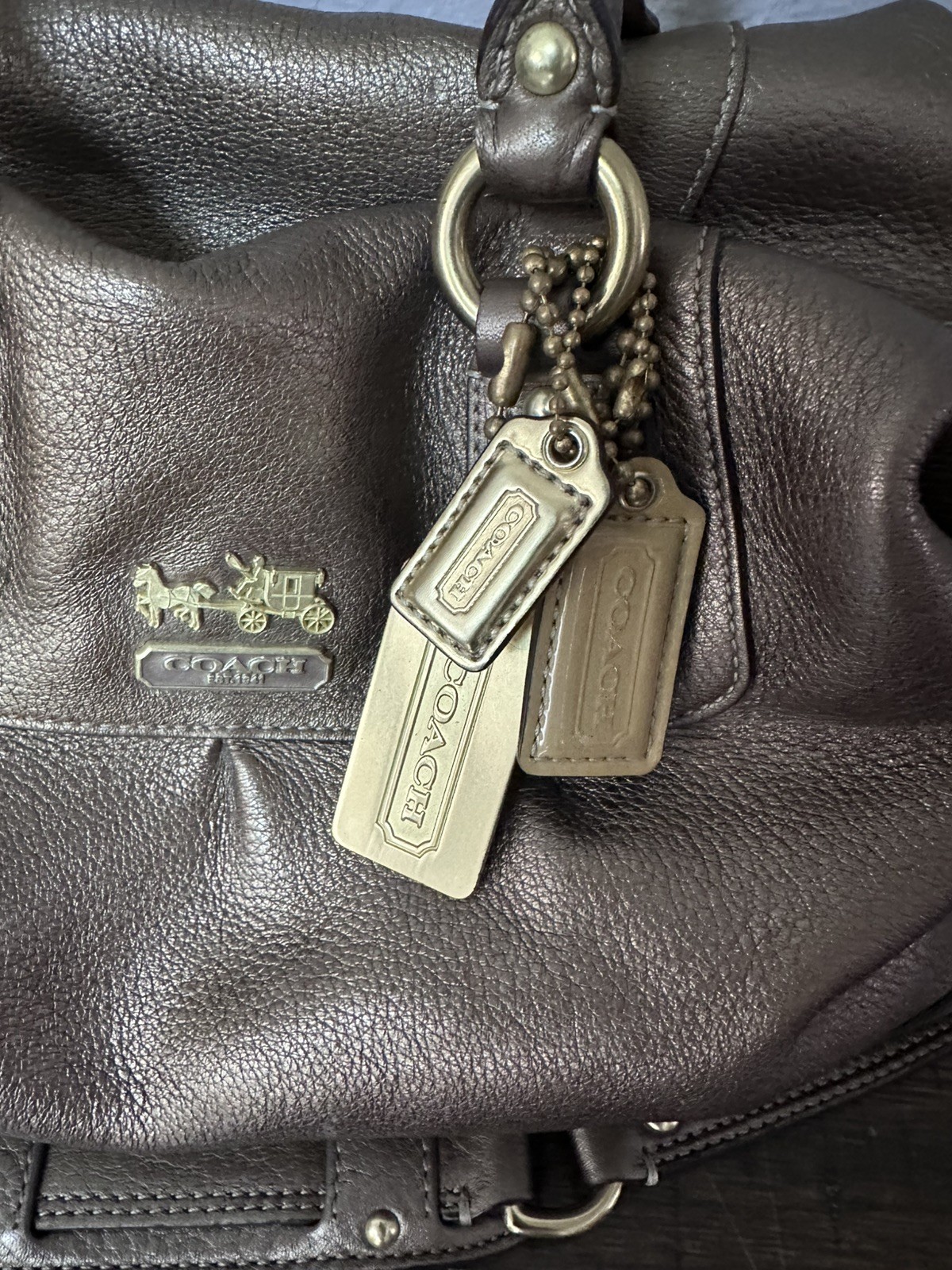COACH Leather Madison Sabrina Satchel 12937 Gold Metallic Handbag & wristlet
