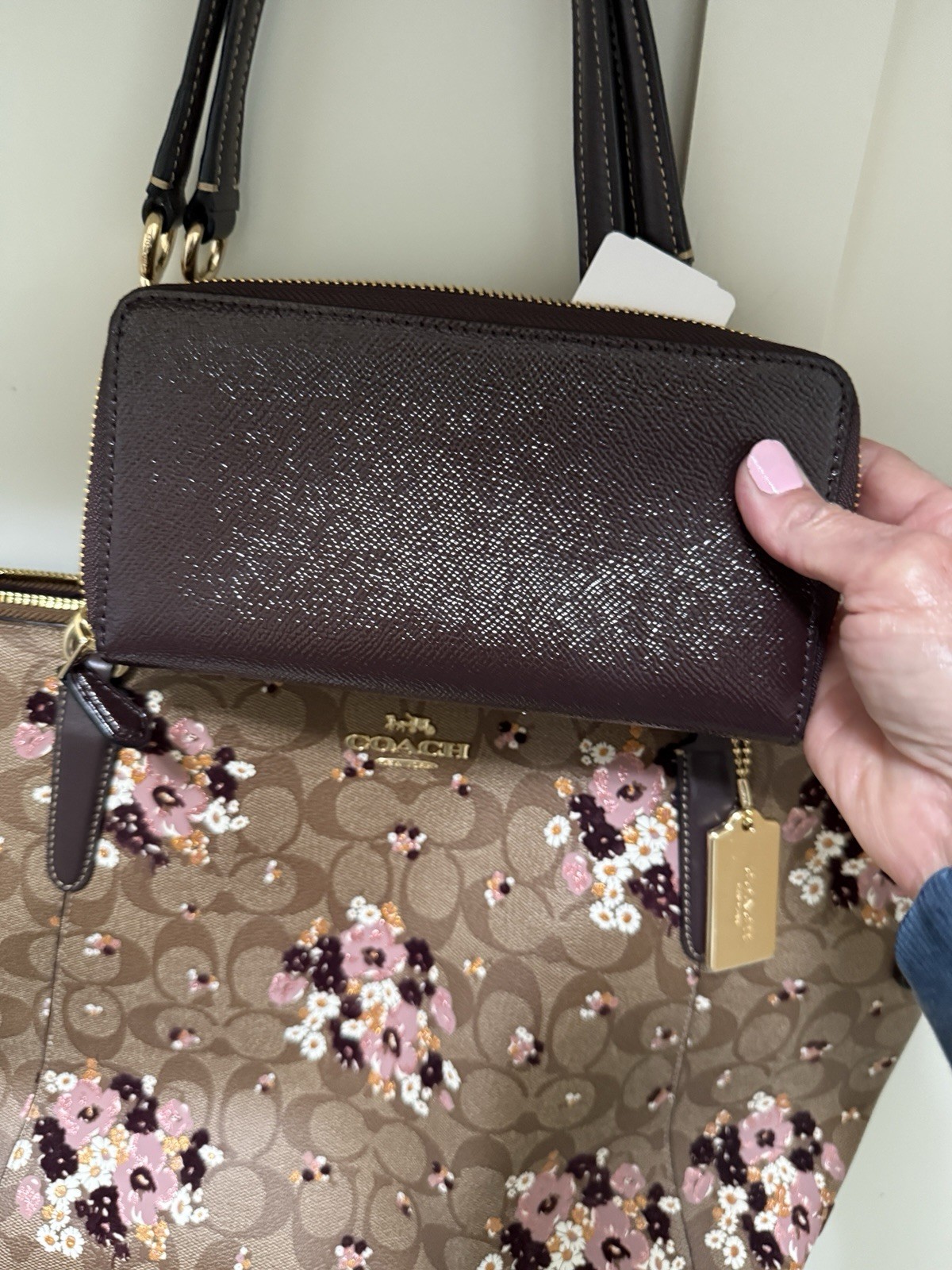 NWT Coach Oxblood Signature Flocking Ava Chain Tote Bag Purse F32118