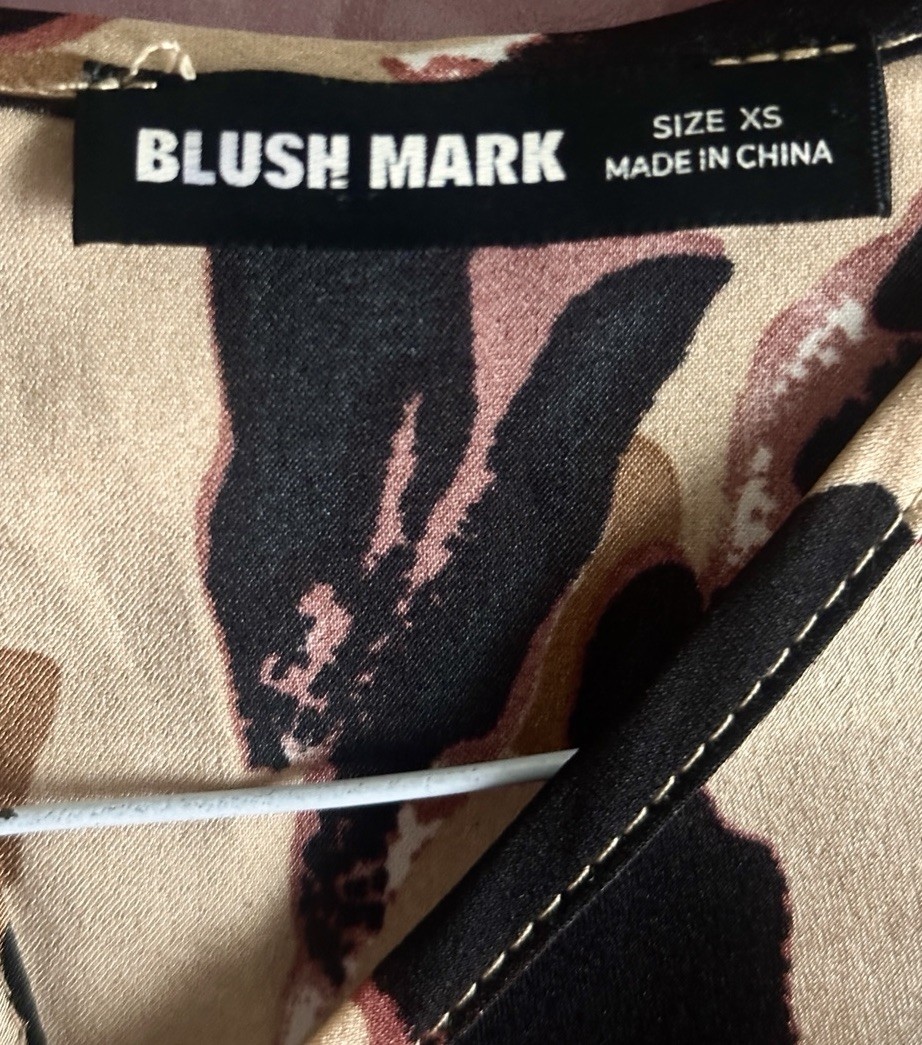 Blush Mark XS Beige Leopard Animal Print V-Neck Open Back Tie Ruffle Mini Dress
