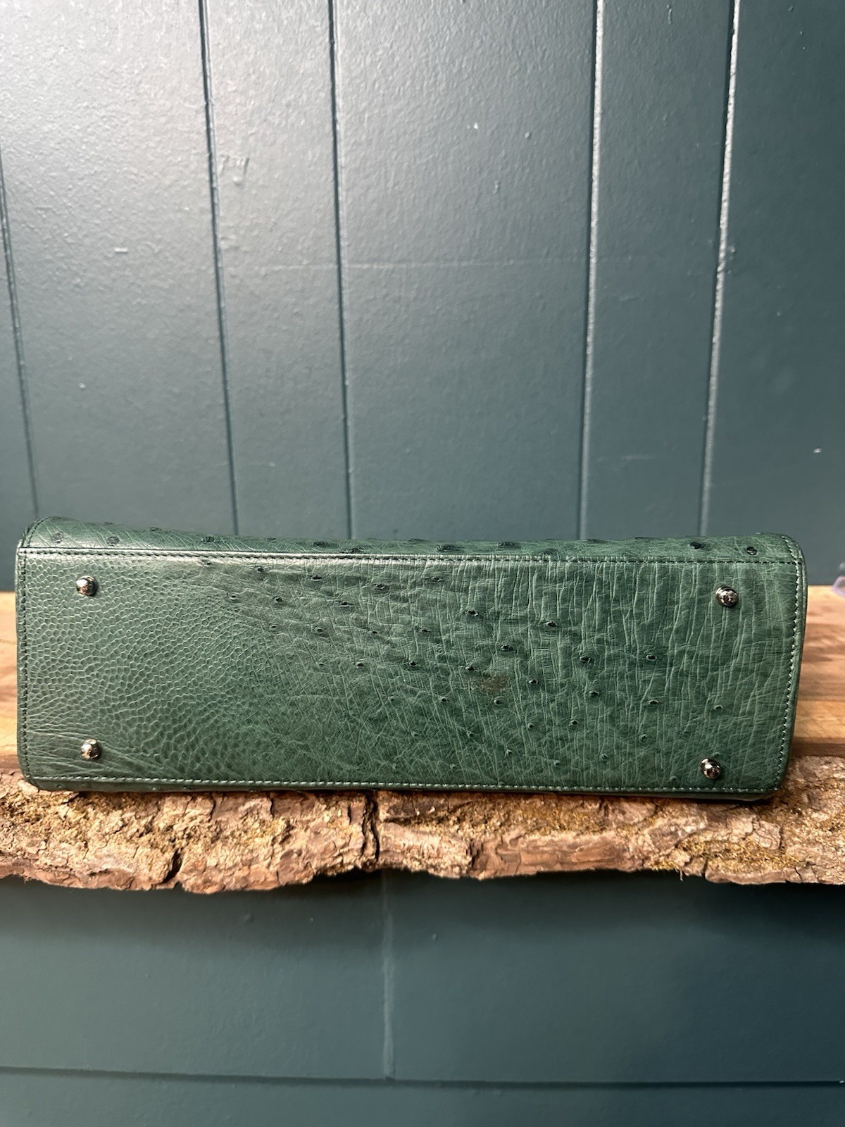 JRA Celencee Nicola Ferri Green Ostrich Leather Top Handle Bag