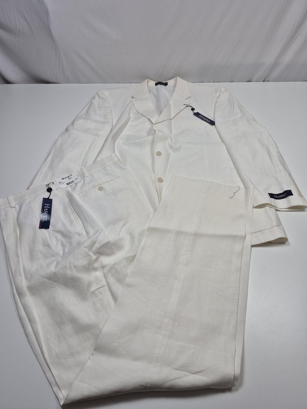VTG Haspel Suit Mens 48 White 100% Linen 2 Piece 42×36 Summer Wedding Formal NWT