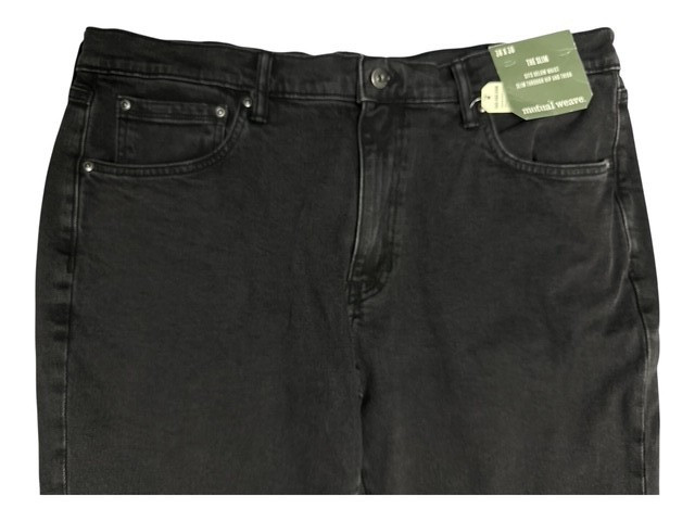 Mutual Weave 38×30 Jeans Black Rince Abrasion Slim at Hip Thigh Sits Below Waist