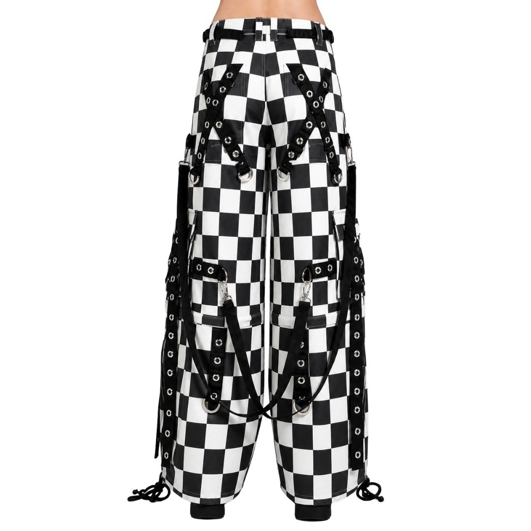 Men’s 100% Cotton Tripp Black White Gothic Pants Steampunk Straps Rock Trousers