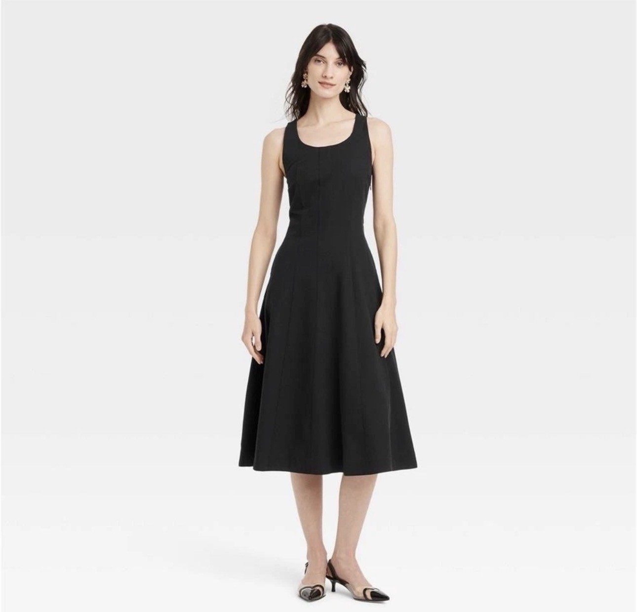 A New Day Women Black Corset Midi A-Line Dress ~ Size 12 NWT