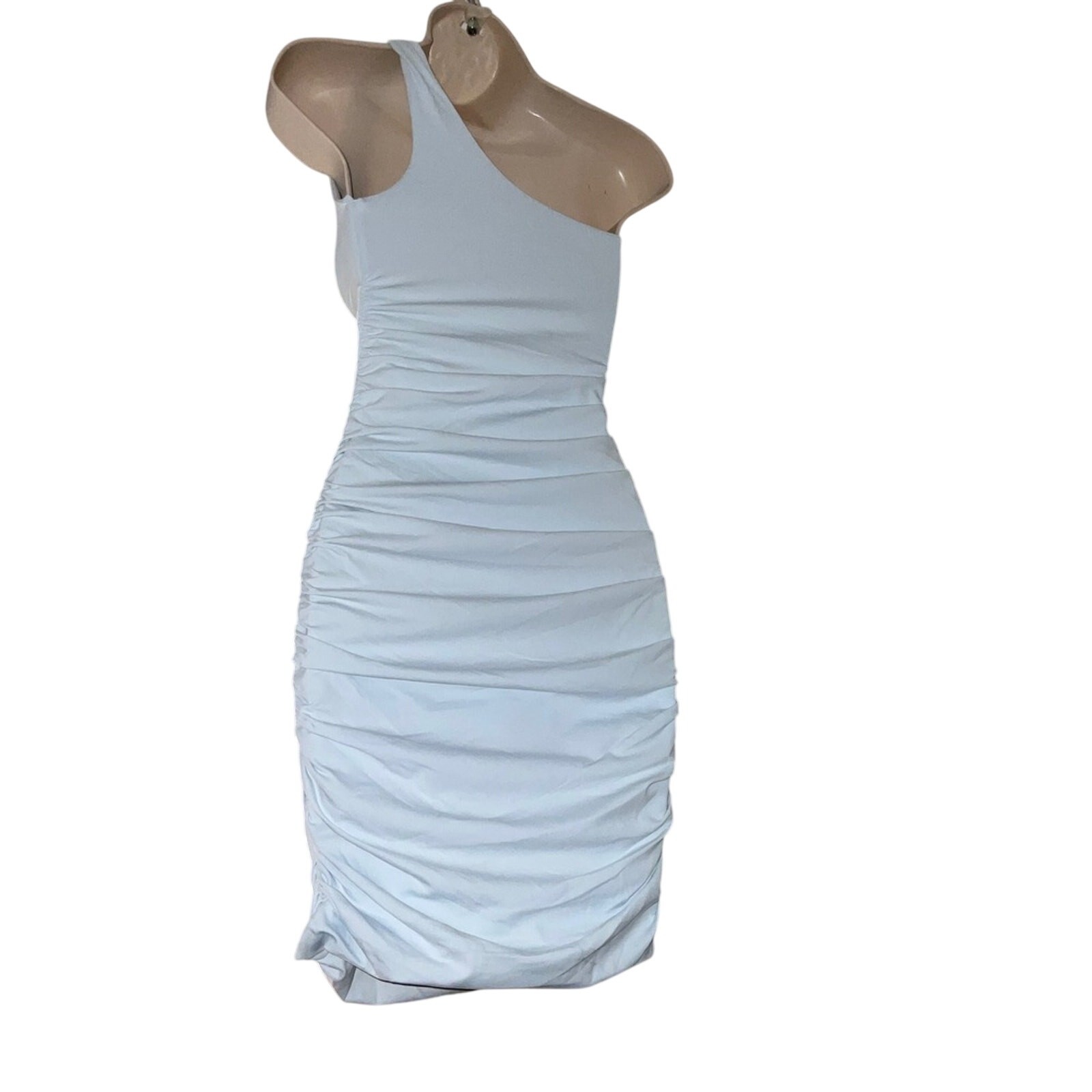 Babaton Aritzia One Shoulder Ruched Bodycon Mini Dress Ice Blue Size XS NWOT