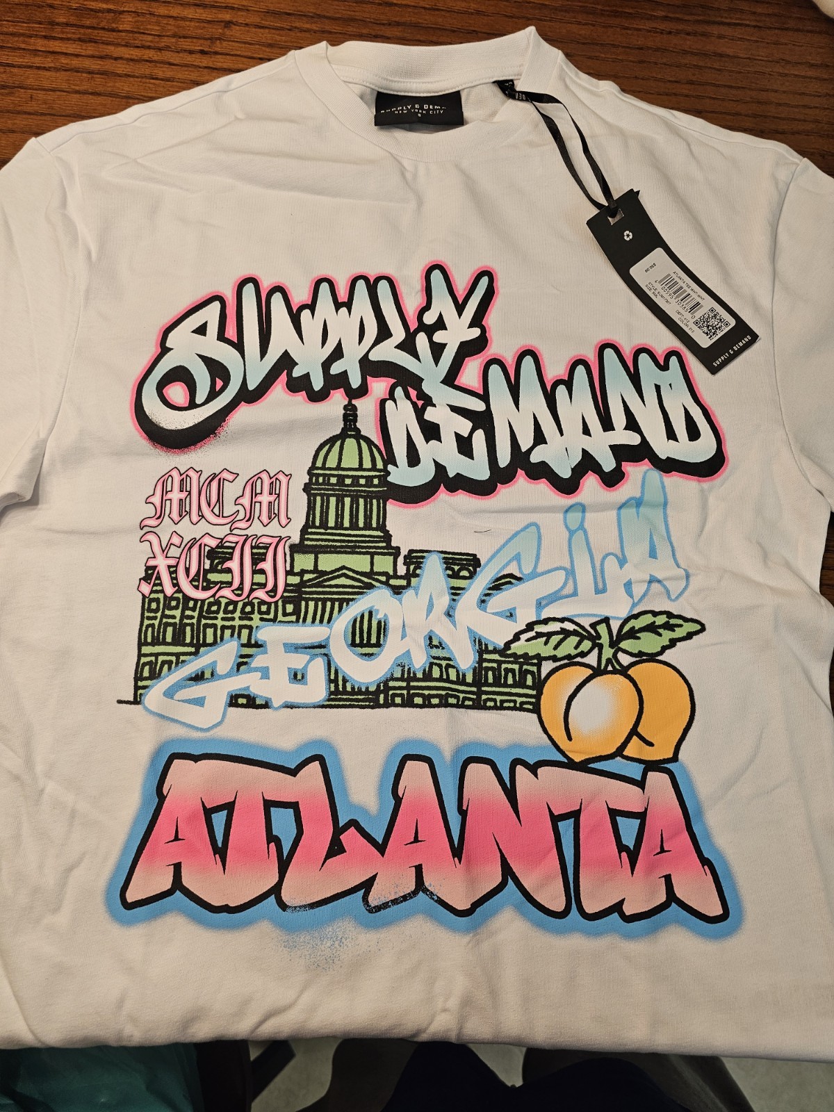 Supply & Demand Atlanta City Graphic Print Logo Crew Neck Tee Mens White S