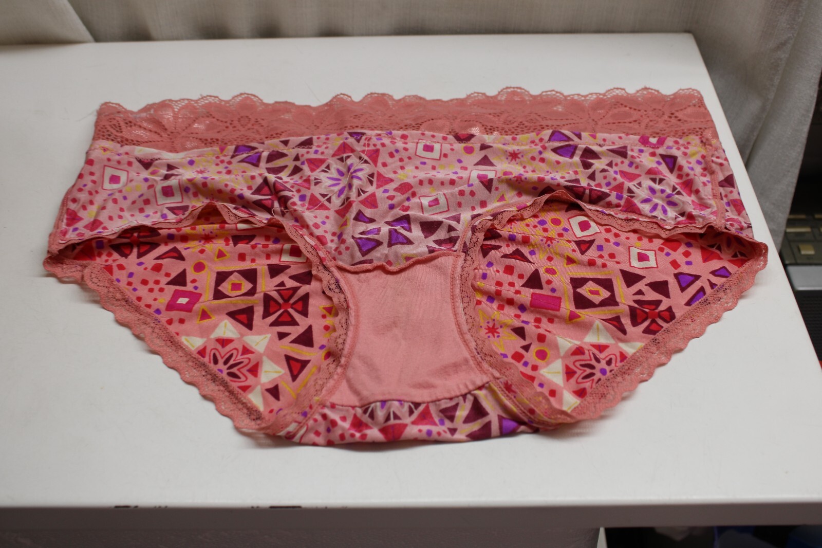 Nylon/Span ROSE Coral Pink Blue Purple Floral Lace Sheer sissy bikini panties M