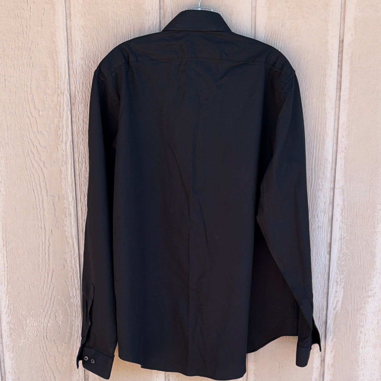 Calvin Klein Slim Fit Stretch Black Solid Long Sleeve Button-Up Shirt 16 34/35 L