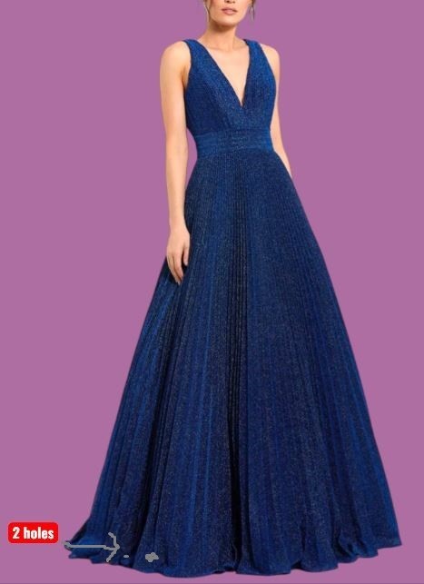 $498 Ieena for Mac Duggal – Navy Shimmering Pleated Sleeveless Prom Gown – US 18