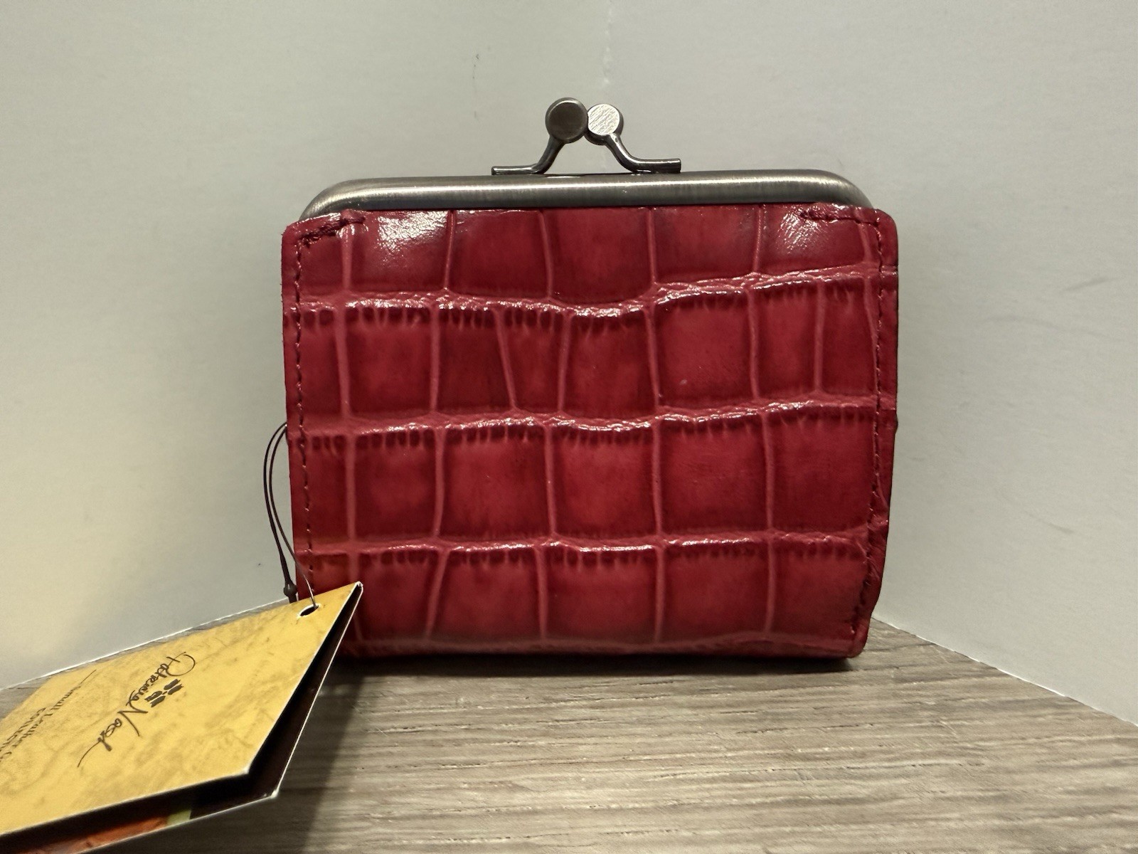 Patricia Nash Leather Astor Wallet Croco Dark Magenta Embossed NEW NWT