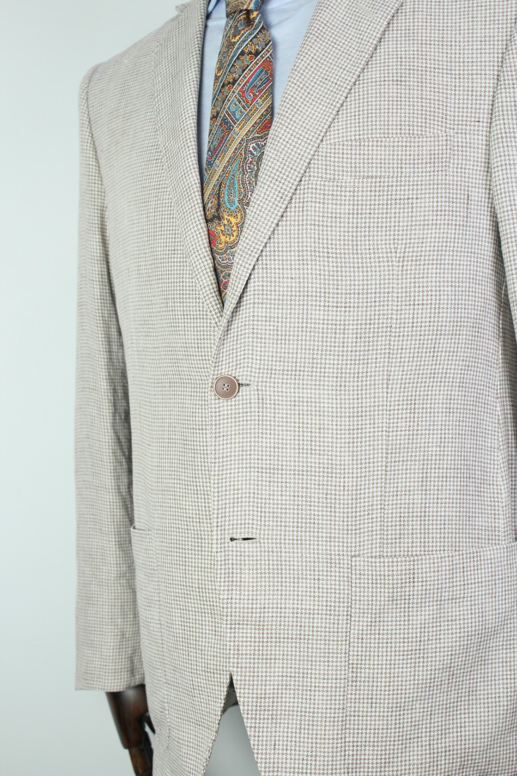 BOGGI Brown & White Dogtooth PURE LINEN HL Sport Coat Blazer Jacket 52IT 42US/UK