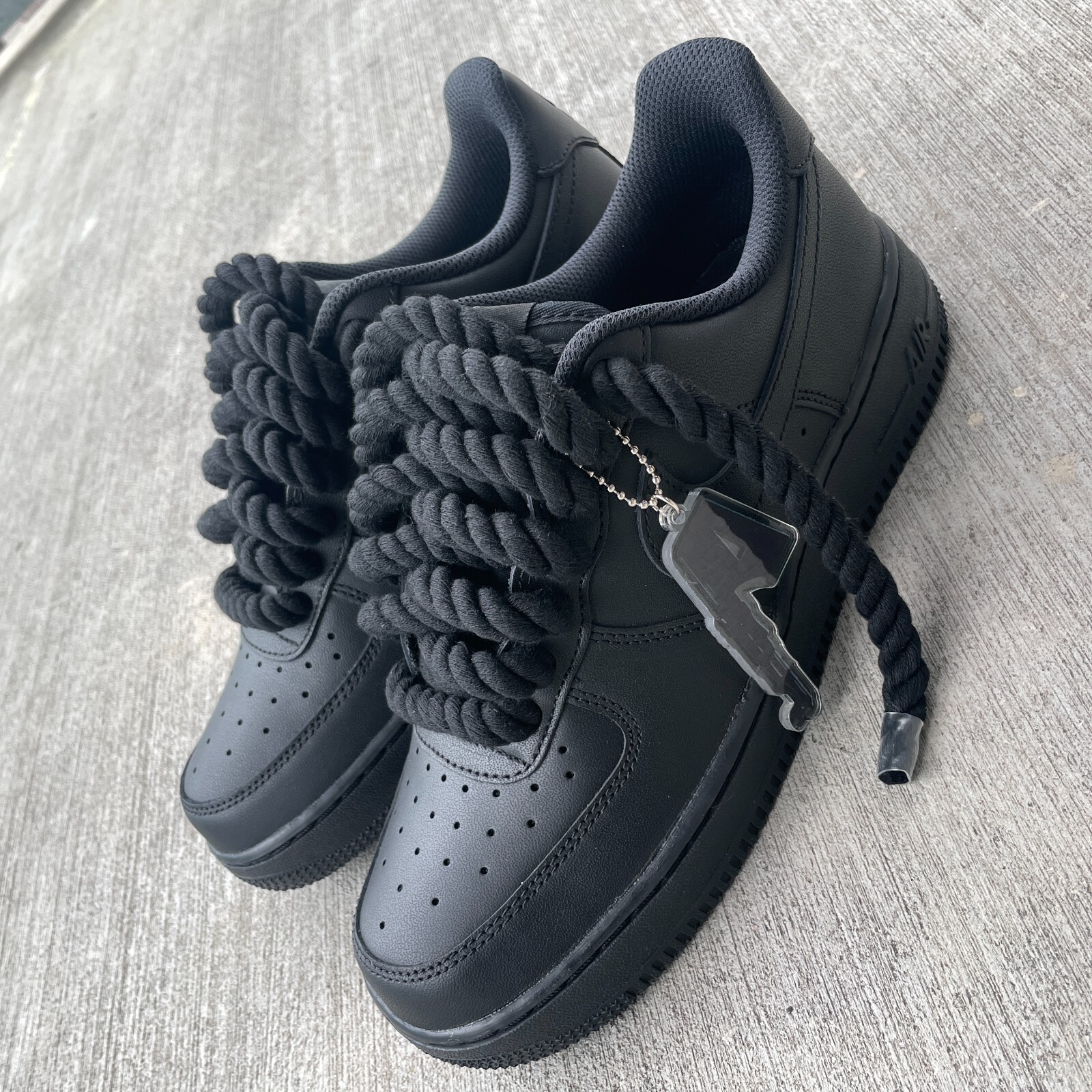 Custom Nike Air Force 1 Black with Chunky Rope Laces AF1 and Hangtag