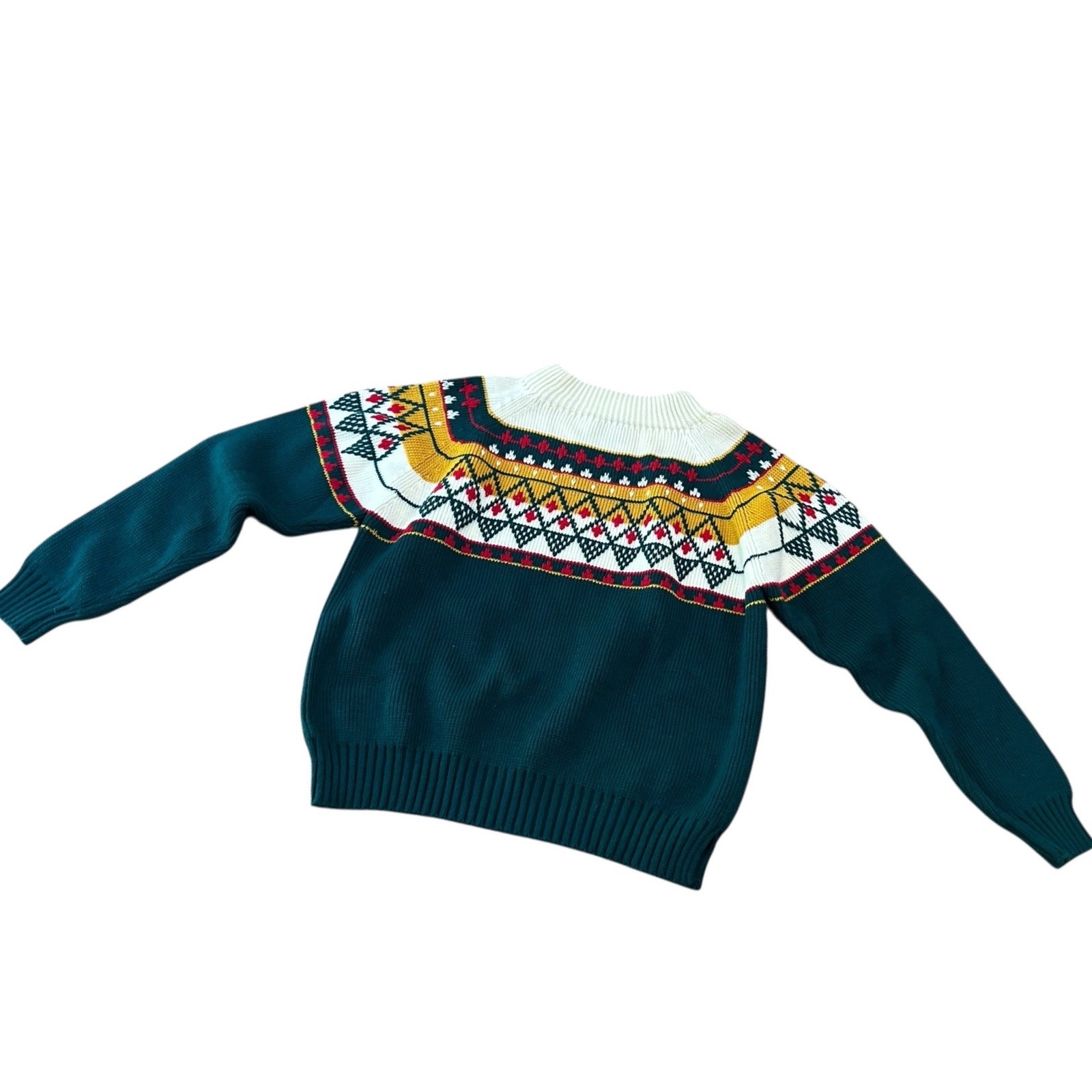 Vintage Fair Isle Knit Sweater Green Nordic Pullover Geometric Jumper / Small ^