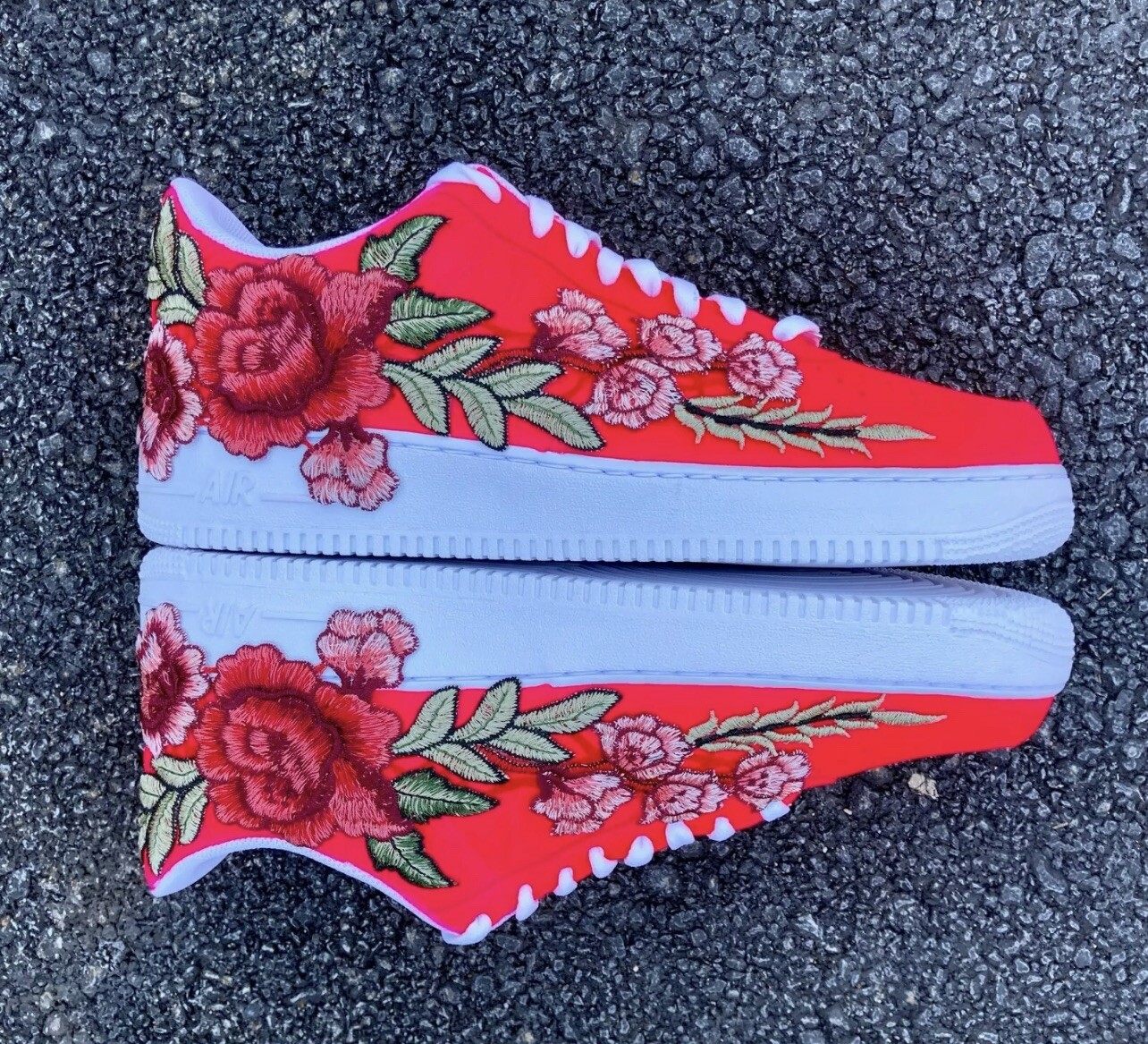 🌹 Nike Air Force 1 Custom Low Neon Pink Red Rose Floral White Shoes Men Women