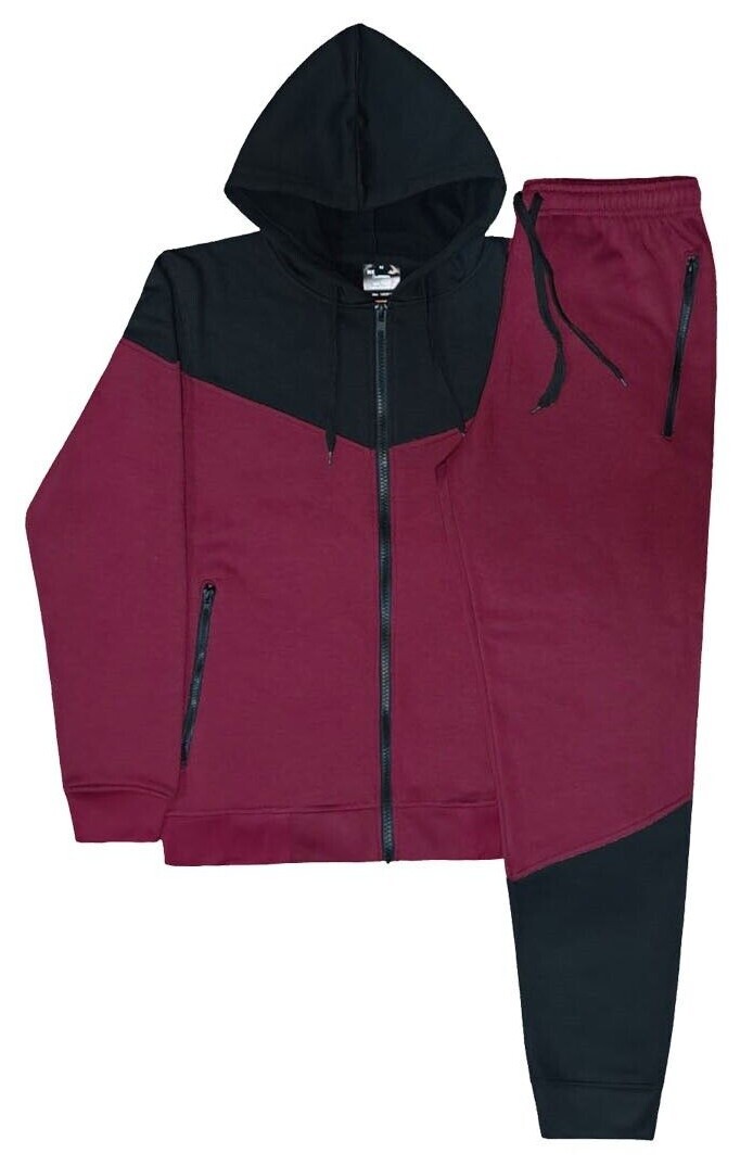 Men’s Classic 2 Piece Sportswear 2-Toned Jogger Fleece Sweatsuit W/Drawstrings