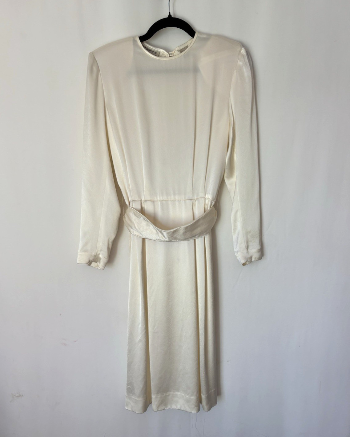Vtg Liz Claiborne Dress 8 Stain Cream Knee Log Sleeve Lace Back Cocktail
