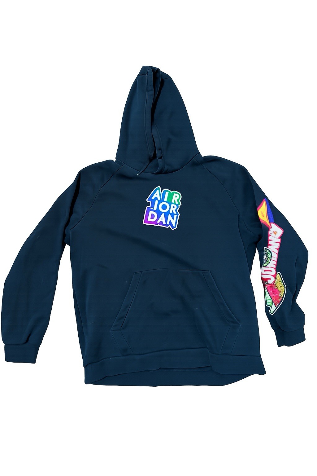 Nike Air Jordan Mens XL Black Pullover Hoodie Multicolor Graphic Sleeve