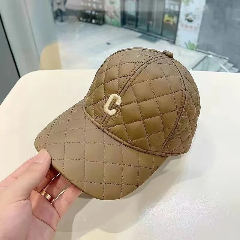 Unique design down cotton pressed grid warm baseball cap winter embroidery hat
