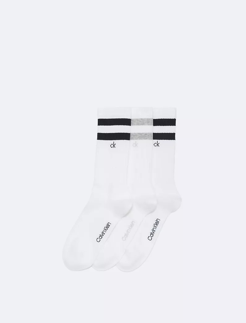 Calvin Klein Double Stripe 3-Pack Crew Socks – 3 Colors ( White, Black, Grey )