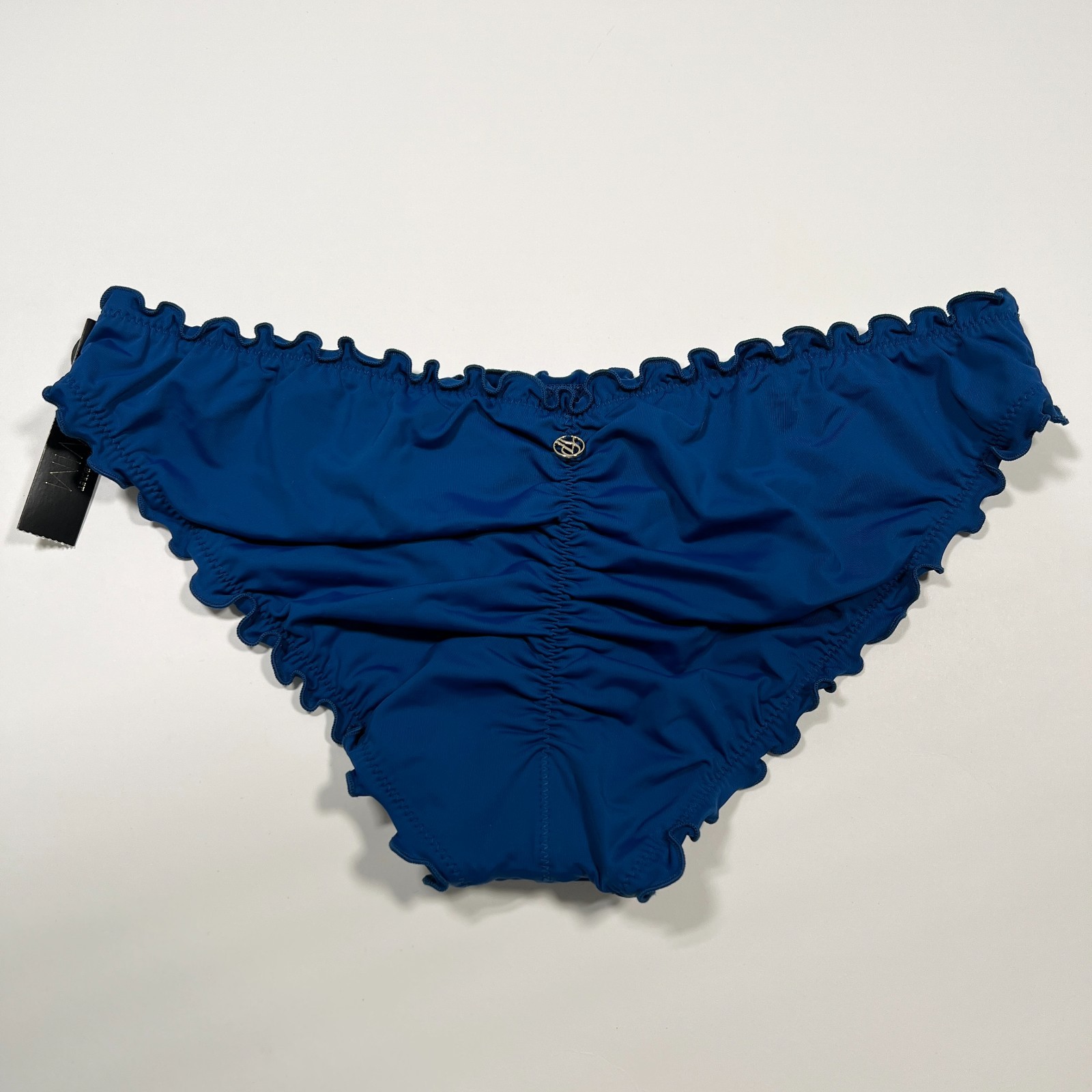 Victoria Secret Large L Bikini Bottom Ruffle Cheeky Ruched Back Sapphire Blue