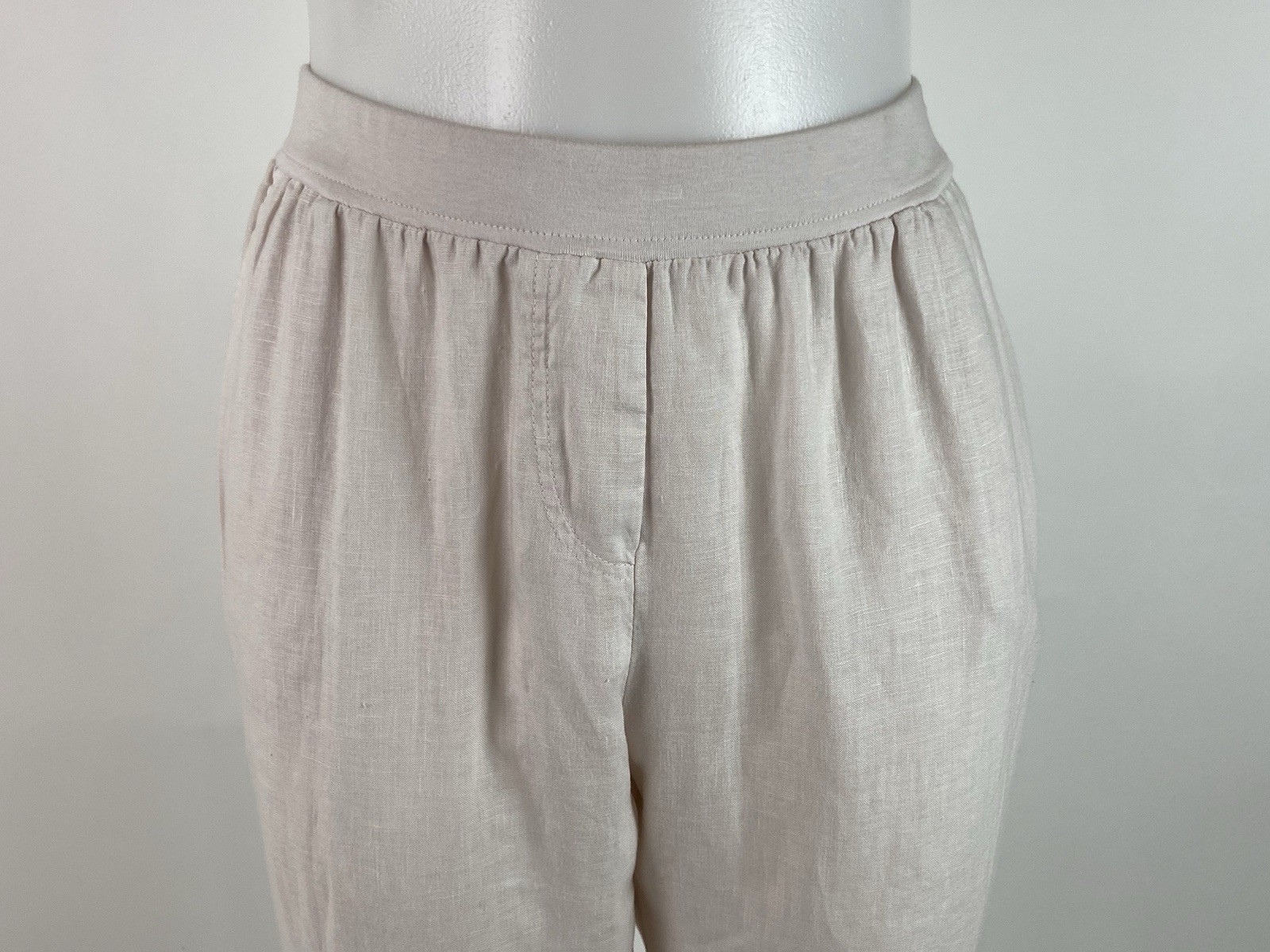 Rosso35 Size 44 Medium Blush Pink 100% Linen Pull on Pants Pockets Cuffed