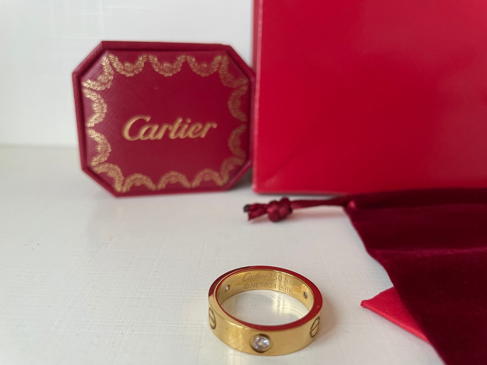 Cartier Big C Diamond Cut Frameless BLACK Lens Gold Frame & Certification Papers