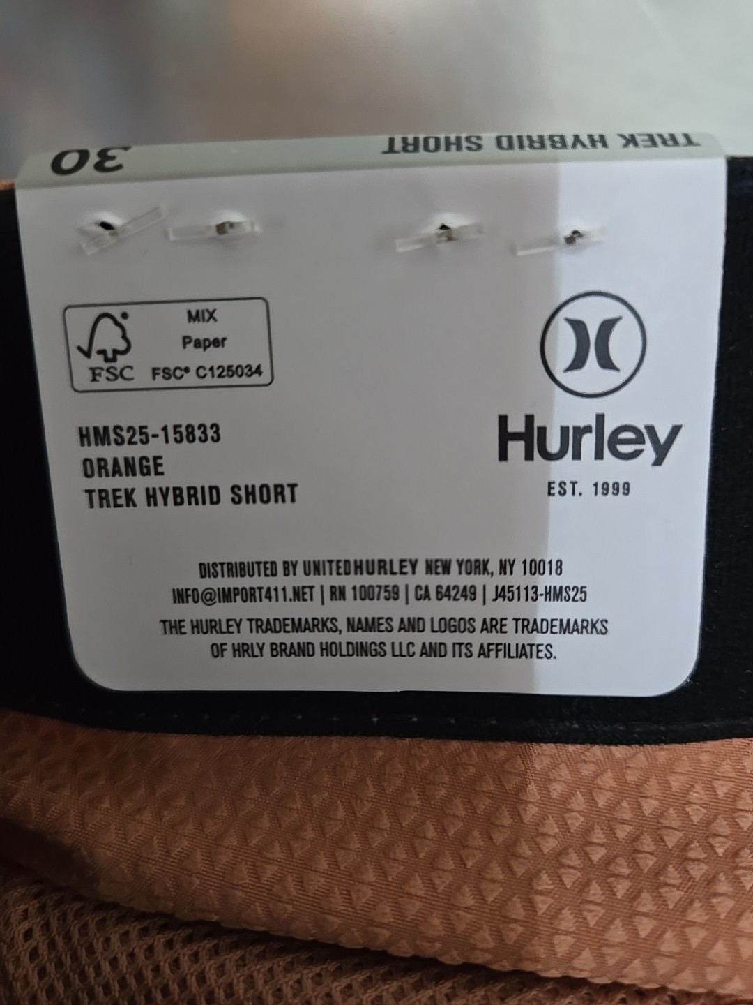 NWT: Men’s Hurley Trek Hybrid Shorts – Orange – Variety of Sizes!