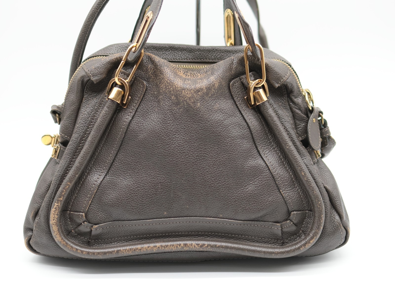 Chloe Paraty Hand Bag Gray Leather Authentic