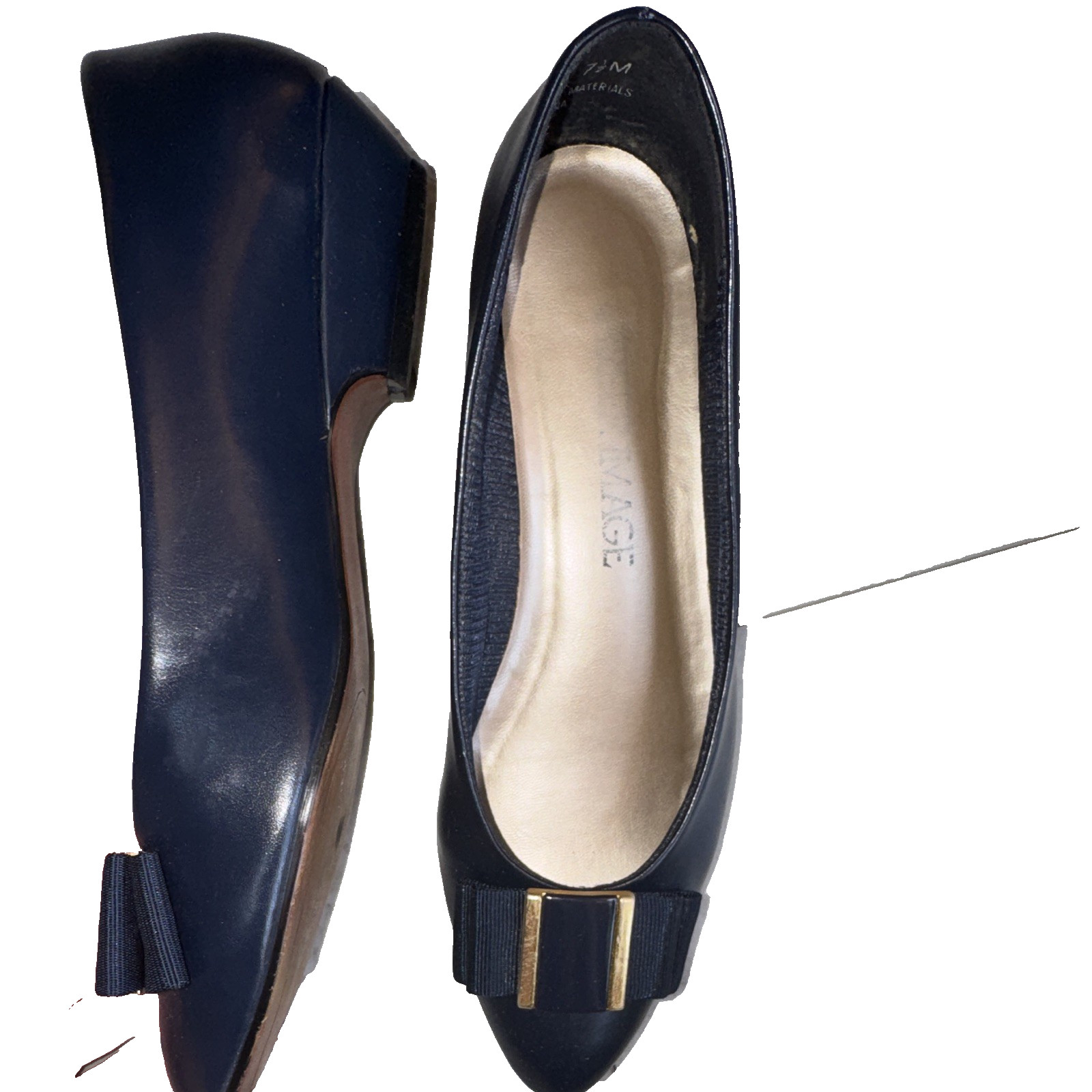 Career Image Womens Pumps 7.5 M Navy Leather Pointed Toe Slip On Bow Block