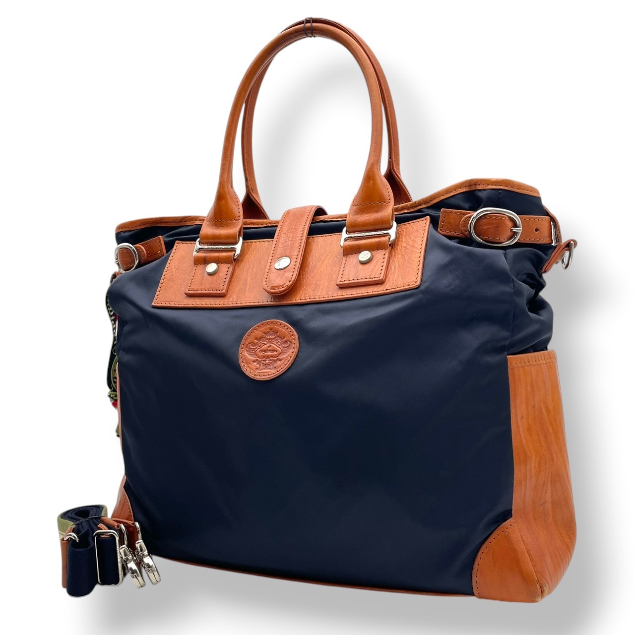Authentic OROBIANCO WANDALA Tote Bag Business 2Way Shoulder Nylon Leather Navy