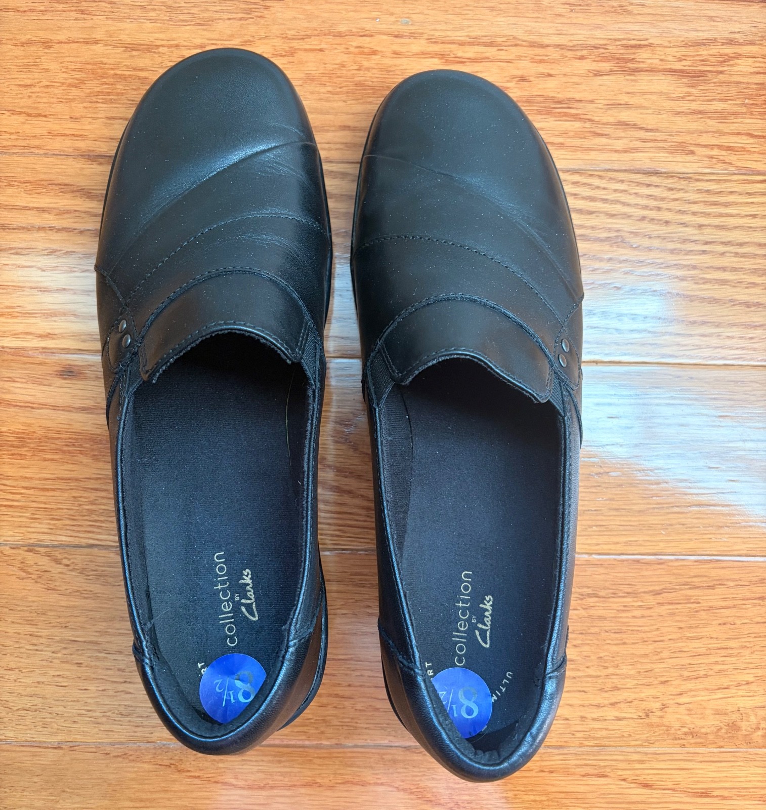 Clarks Angie Pearl Womens Black Leather 64068 Slip On Shoes Soze 8.5