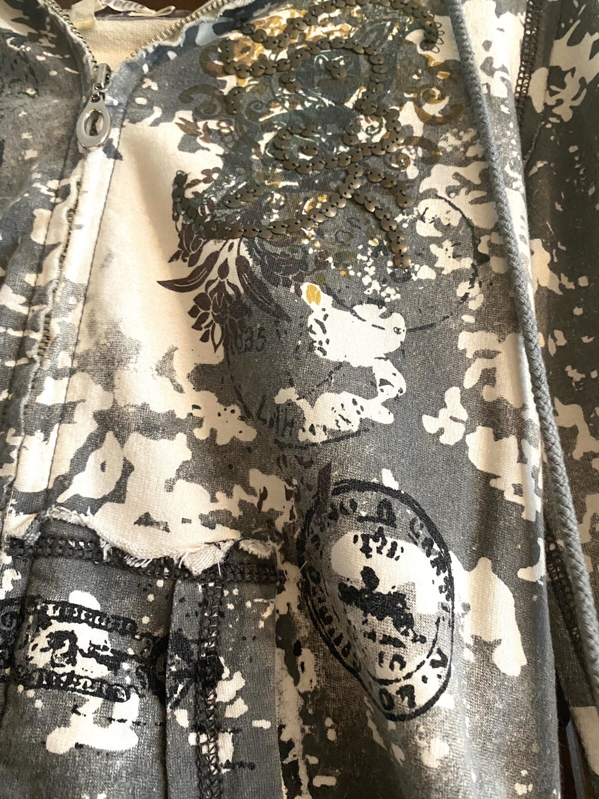 Mollo Rello “Save My World” Sequin Graffiti Print Hooded Full Zip Sweatshirt S