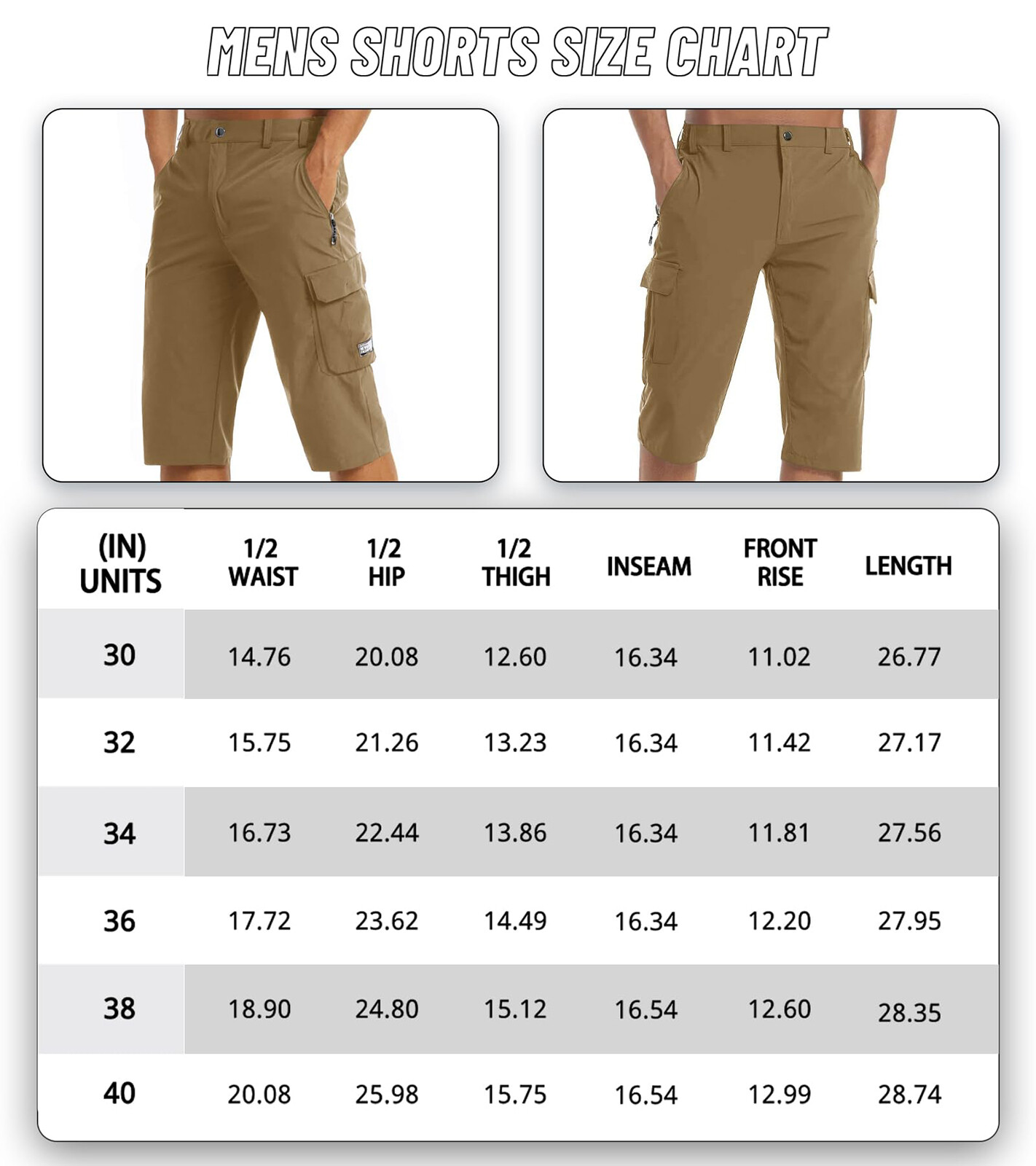 Men’s 3/4 Length Capri Pants Quick Dry Outdoor Hiking Work Below Knee Shorts US
