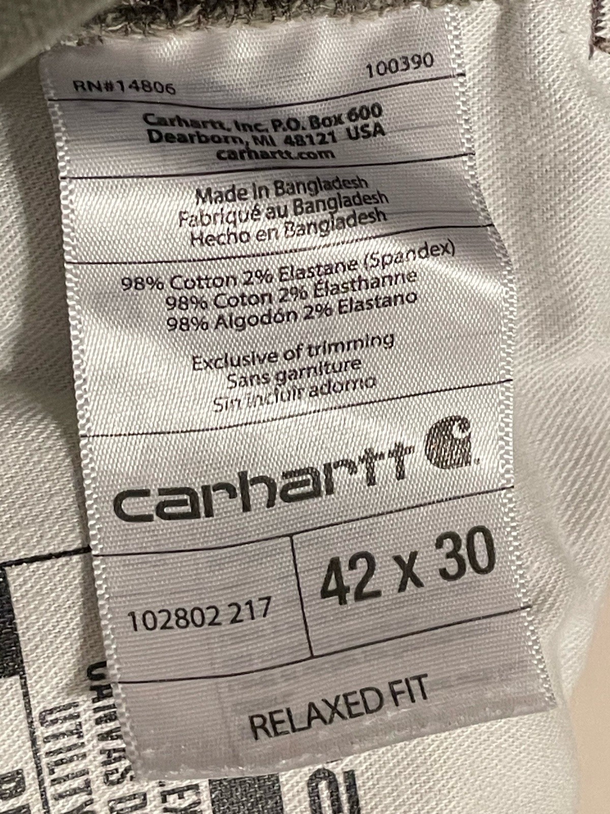 Carhartt Double Knee Workwear 102802-217 Relaxed Fit Pants Men’s Sz 42×30(28)