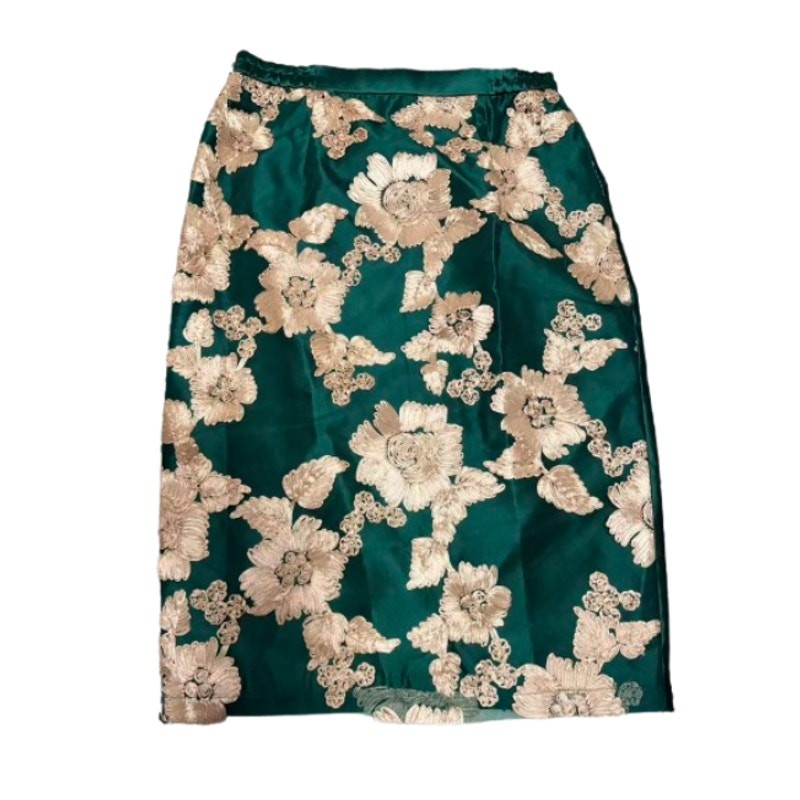 NWT EY Boutique Emerald Green 3-Pc Skirt Suit Set Floral Bell Sleeve Size 14