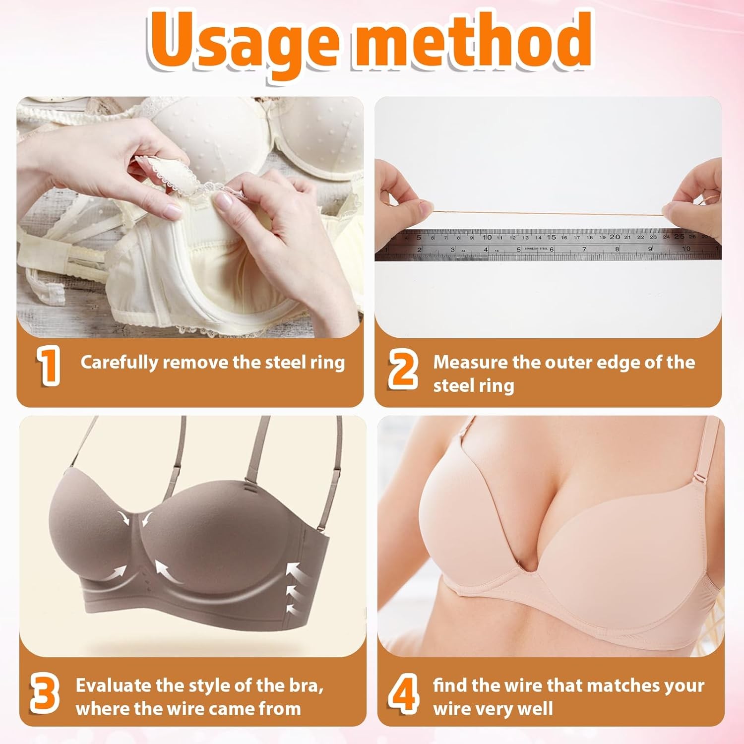 16 Pairs Bra Underwire Replacement Heavy Gauge Carbon Steel Wires 26cm 24.5cm
