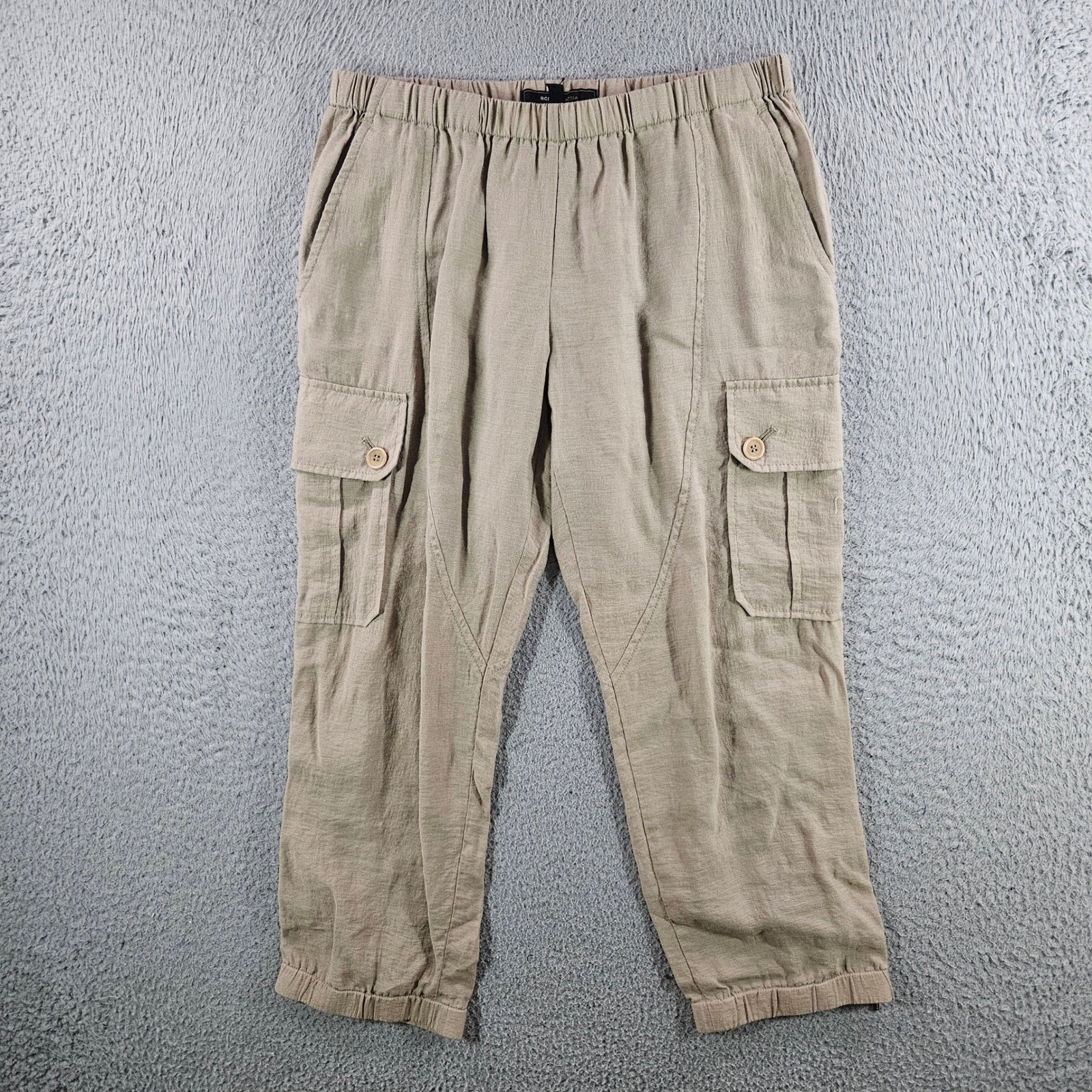 BCBGMAXAZRIA Womens Khaki Tan Cargo Pants Elastic Waist Ankle Zip Cropped XS
