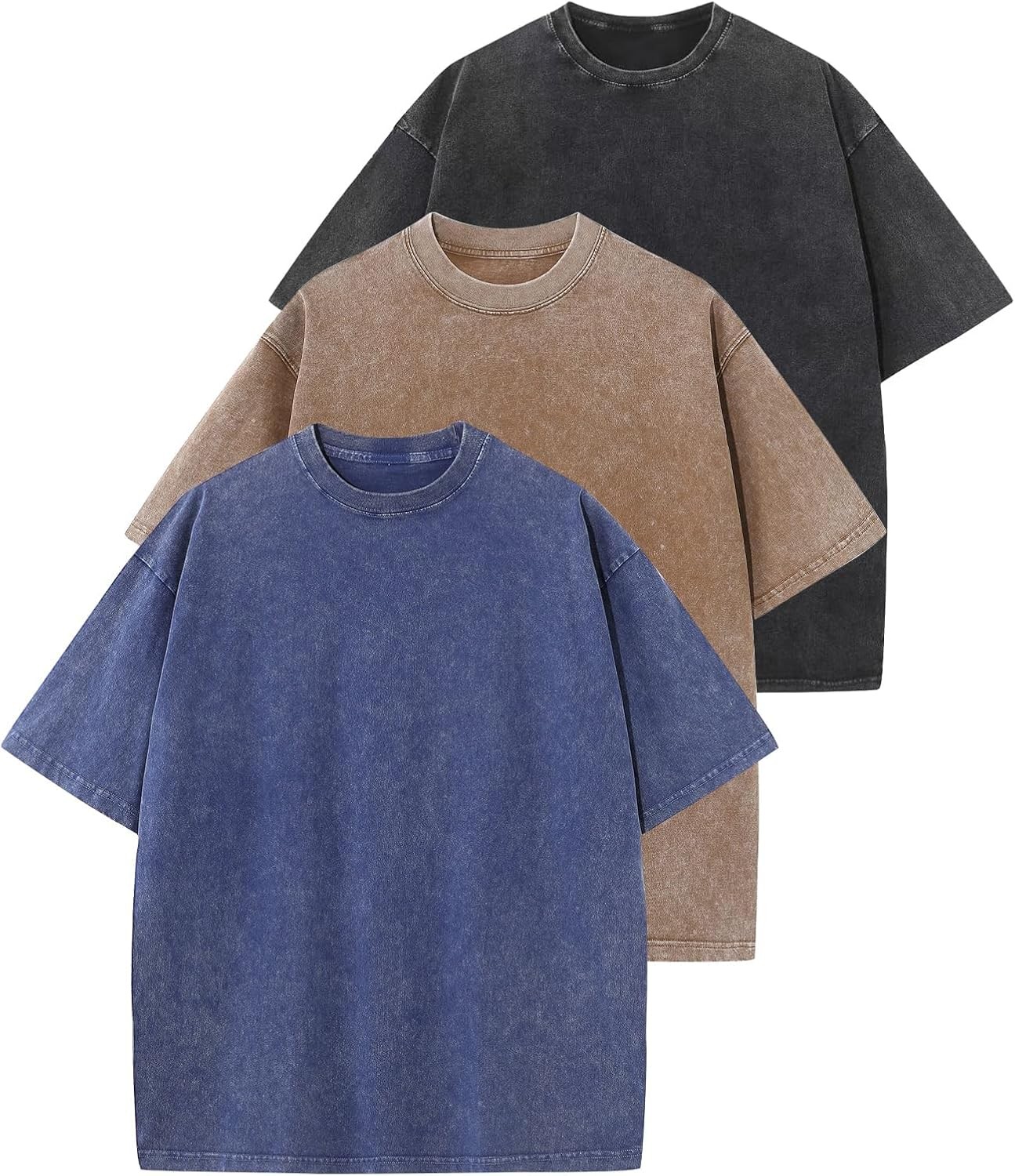 3 Pack Men’s Oversized Vintage T-Shirts – Loose Fit Casual Short Sleeve Tops