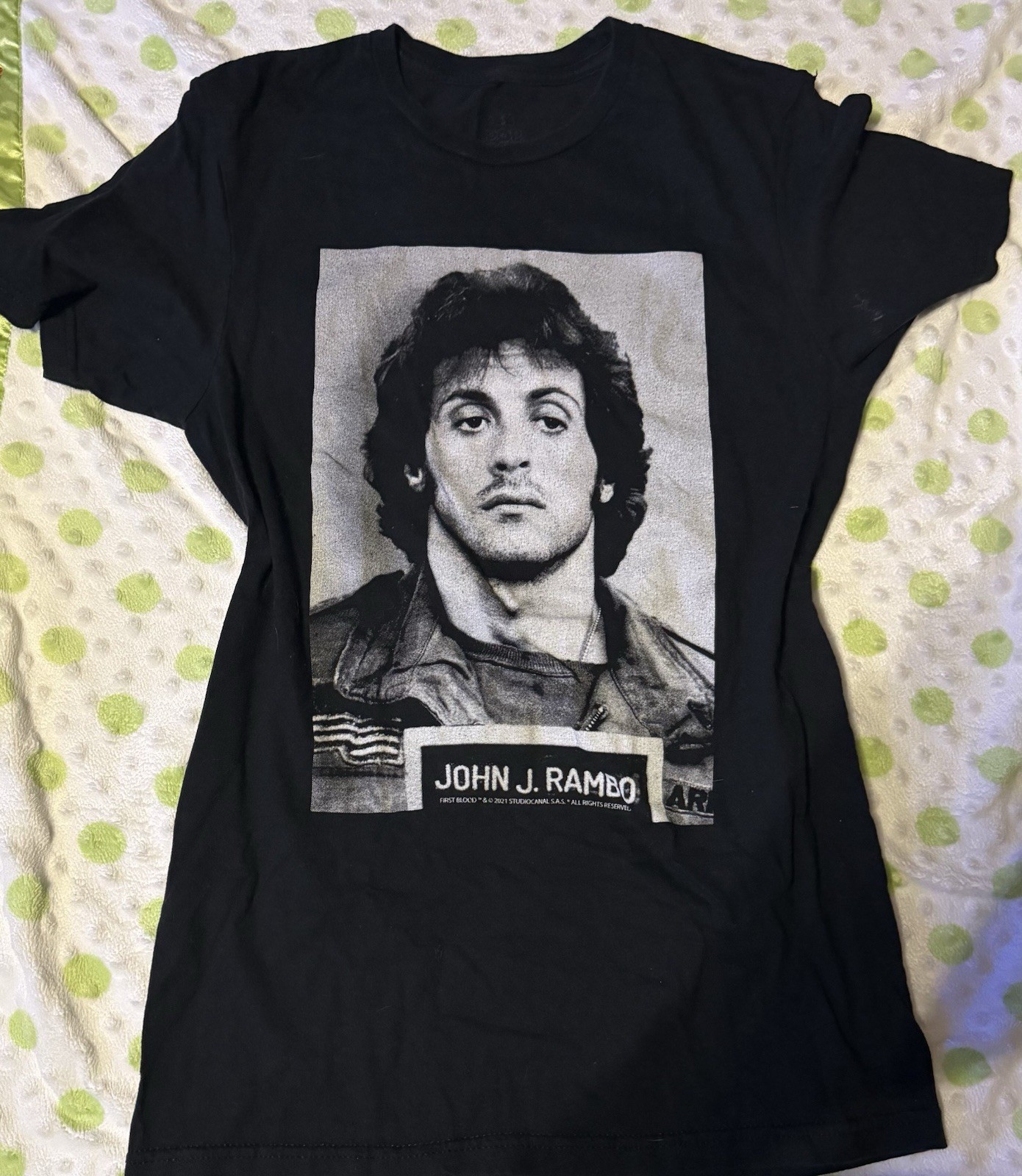 Pop Threads John J. Rambo Black Graphic Tee Cotton Crew Neck Short Sleeve L