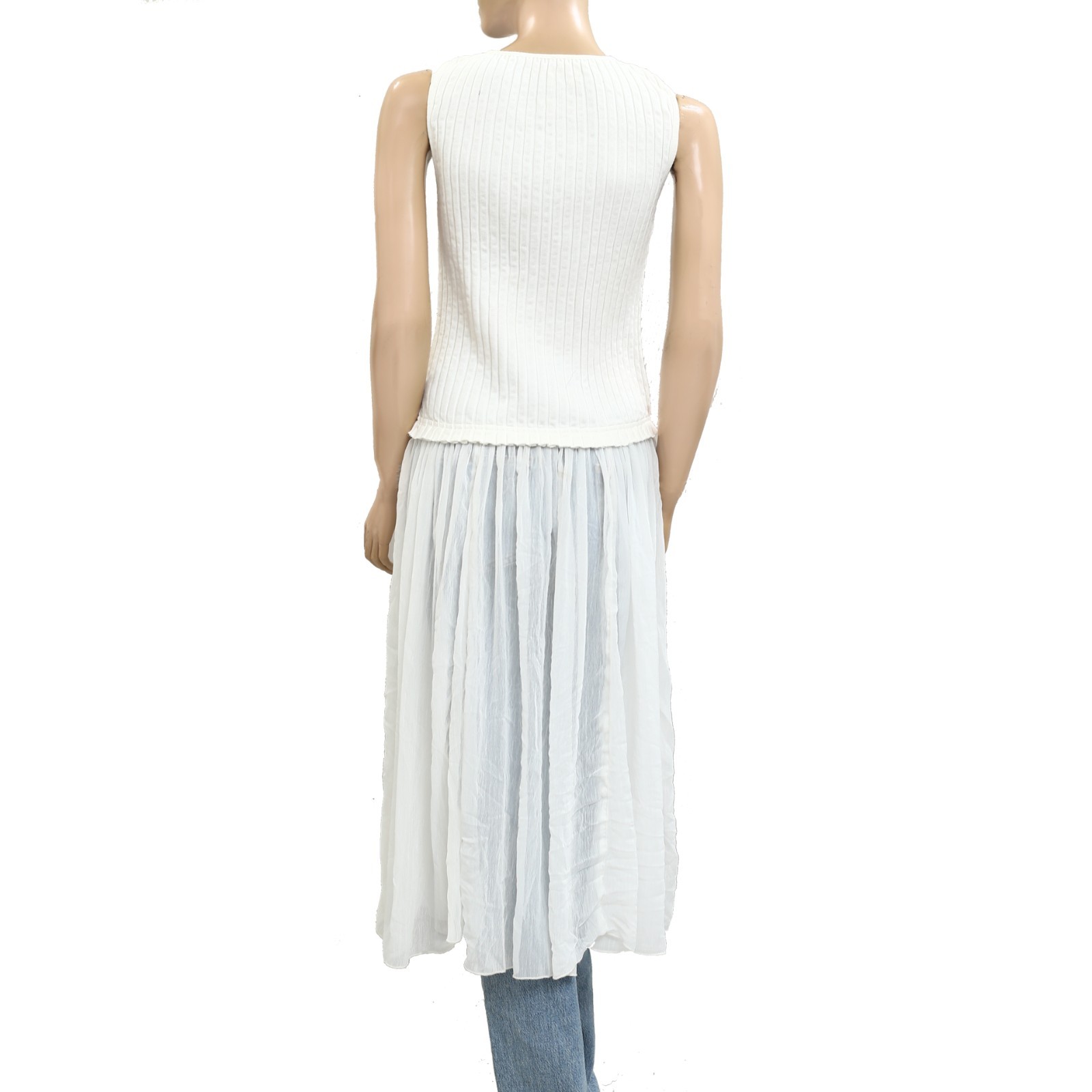 Free People Twice As Nice Maxi Tunic Top White Buttondown Sleeveless XL 280923