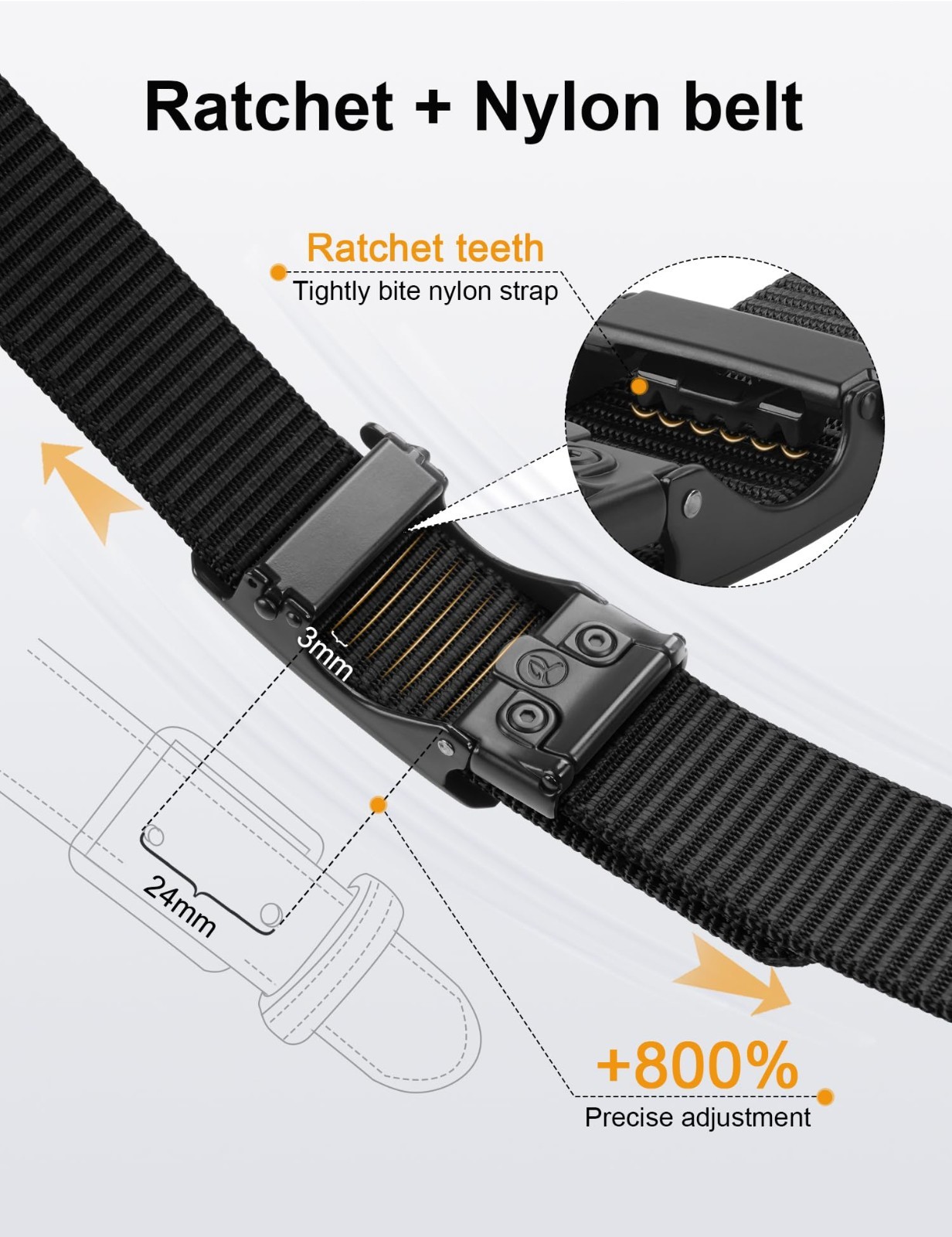 Men’s 1.5″ Nylon Ratchet Belt – Adjustable Casual Web Click Belt for Jeans, No H