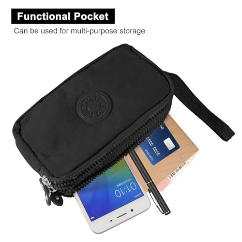 Large Capacity Wristlet Wallet – Women 3 Layers Zipper Oxford Cloth Black