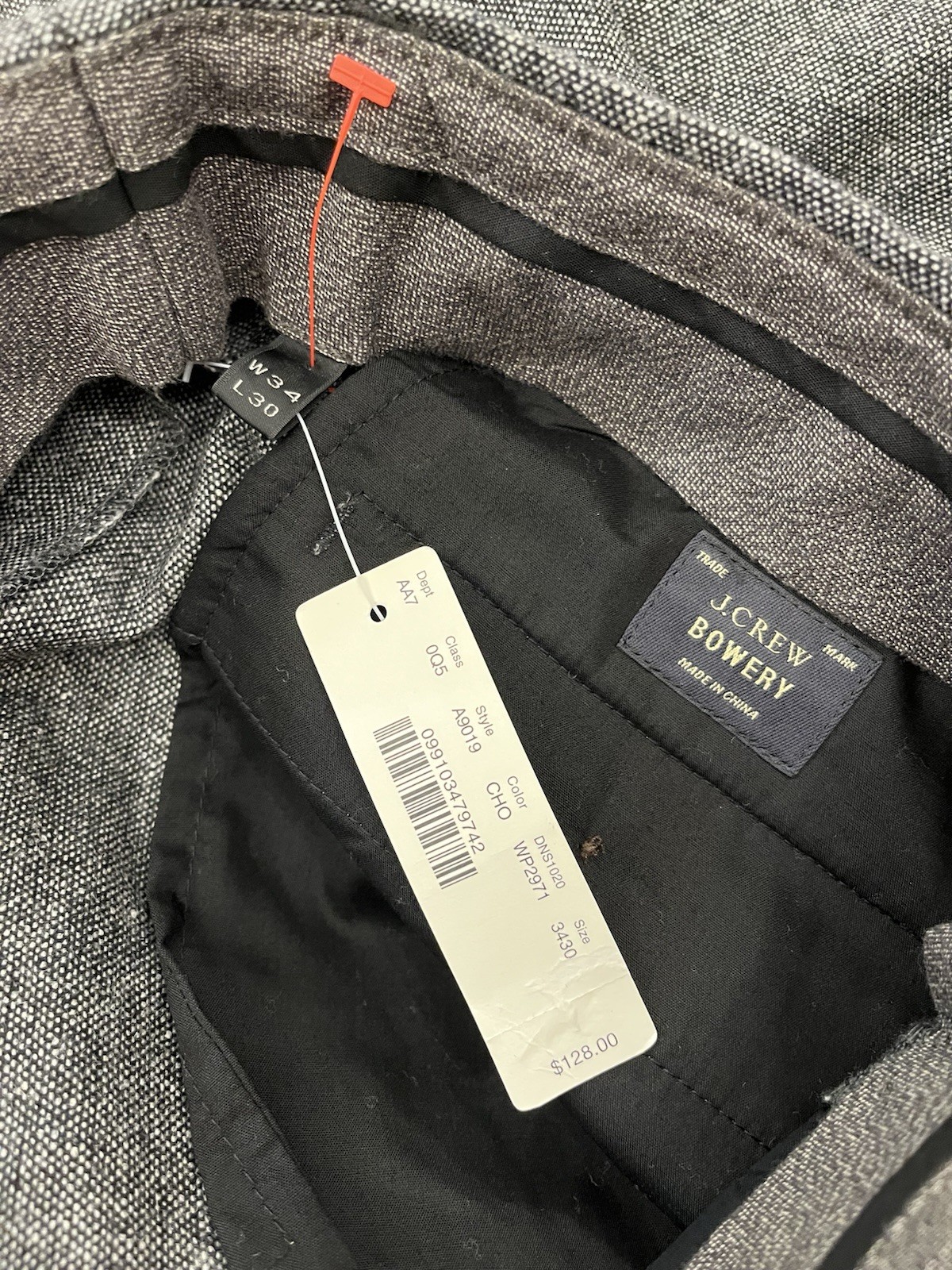 J Crew NWT Bowery Pants Mens 34×30 Gray Tweed Wool Blend Flat Front