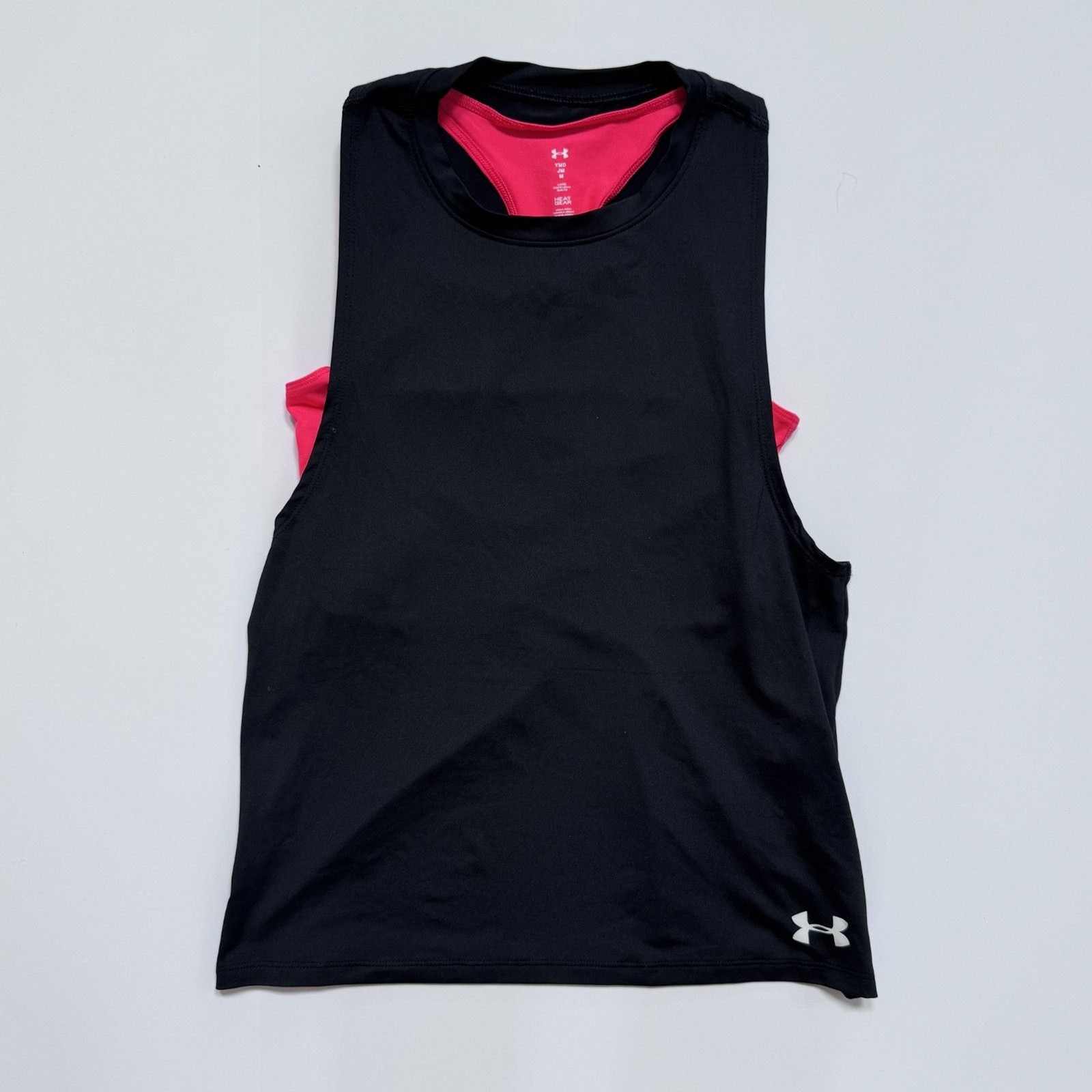 under armour girl size medium 2 in 1 tank top shirt YOUTH black pink