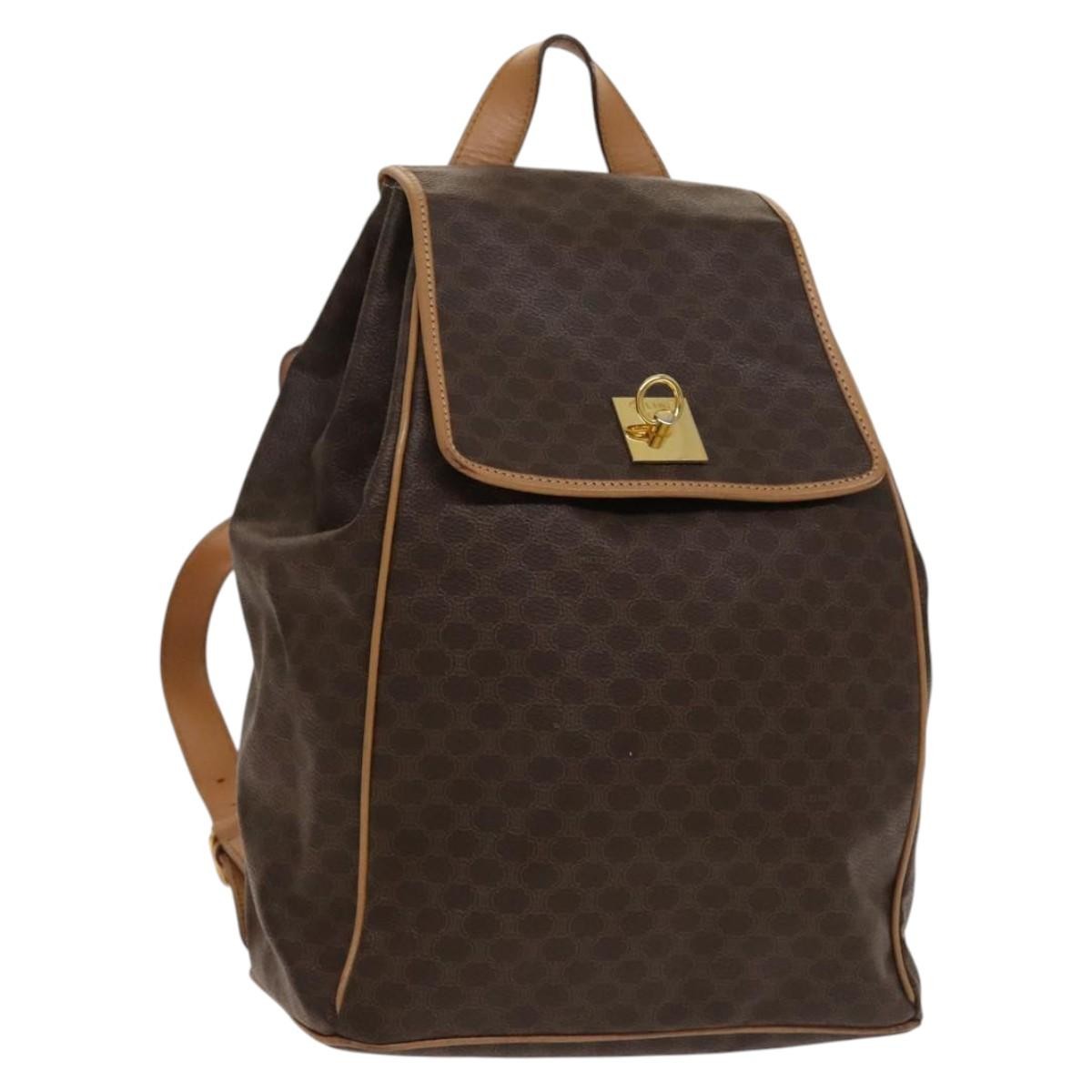 CELINE Macadam Canvas Backpack PVC Leather Brown Gold Auth 133422
