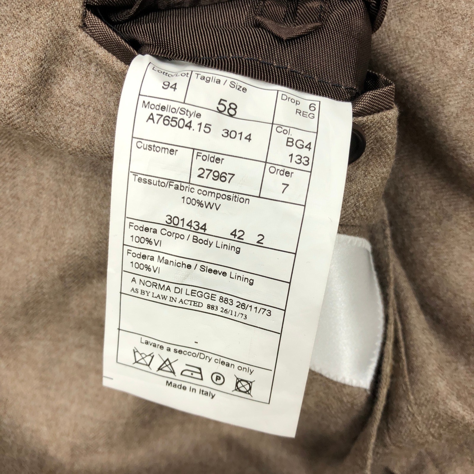 Pini Parma Loro Piana Pecora Nera Wool Blazer Taupe Italy Sz 48 US Unstructured