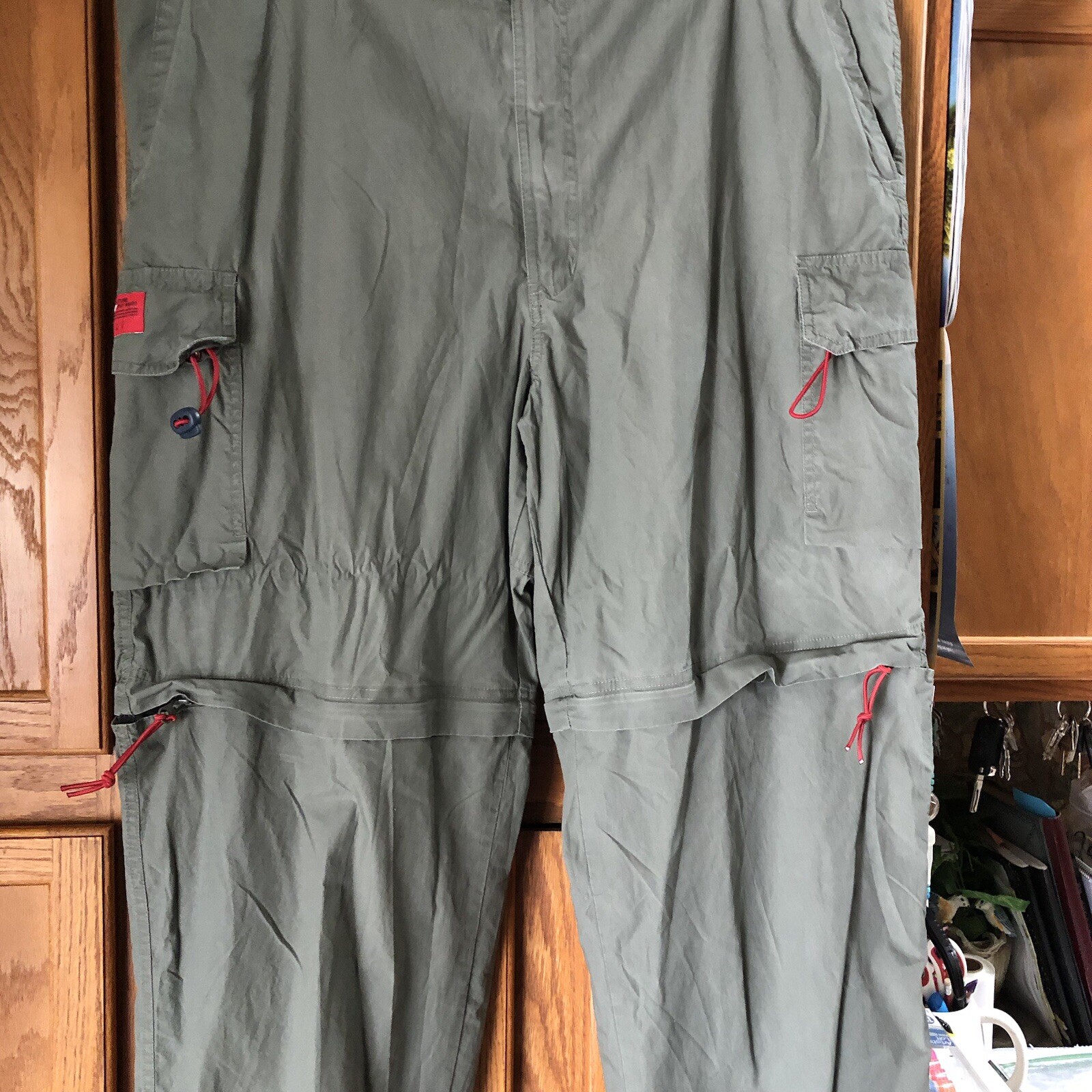 Vintage Structure Men’s Wide-Leg Parachute Pants 100% Cotton Olive Green XL